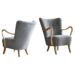 Pair of Danish Alfred Christensen 1940's Easy Low Back Chair with Grey Sheepskin