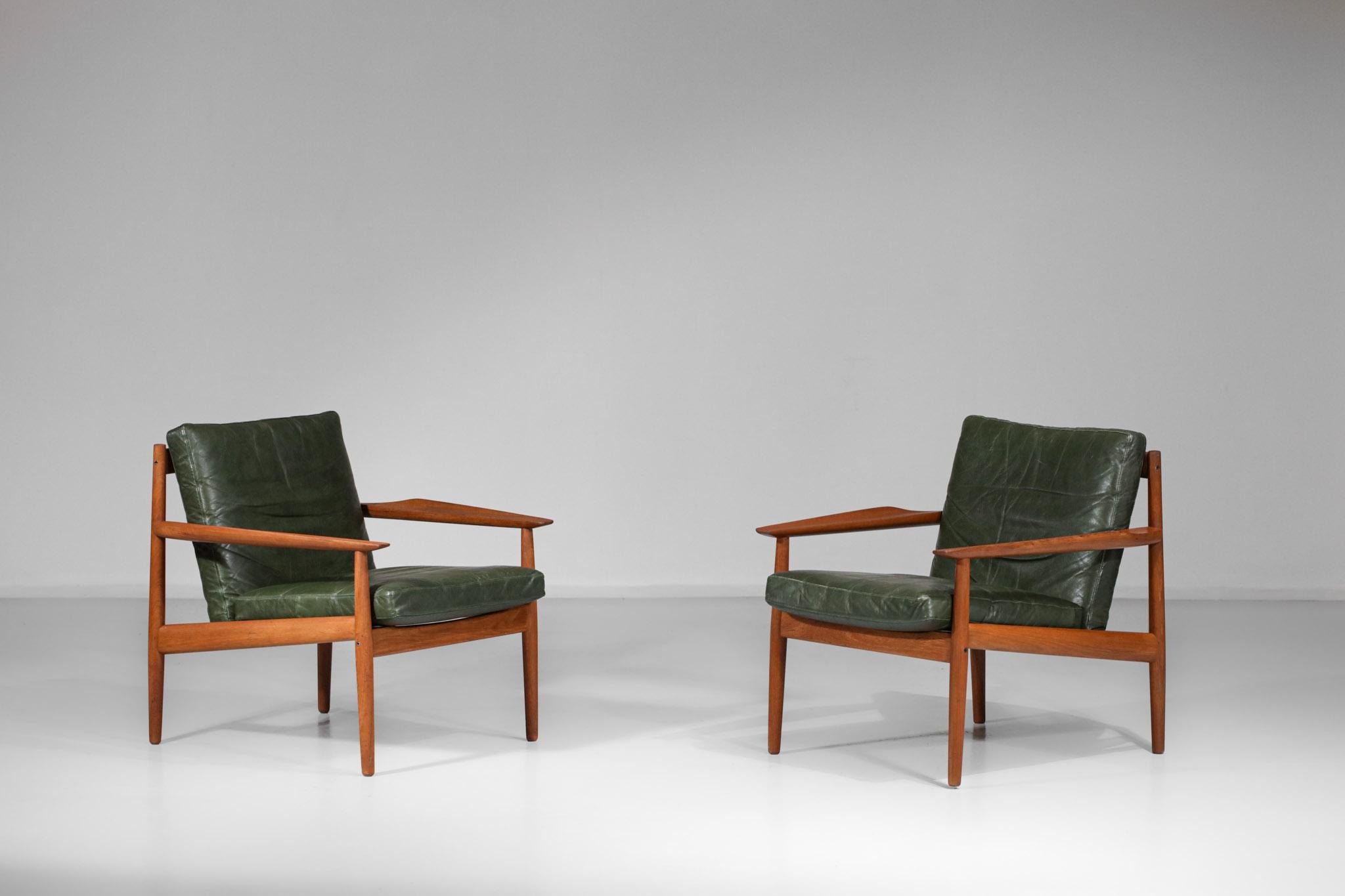 Mid-Century Modern Pair of Danish Armchairs by Designer Arne Vodder for Glostrup Scandinavian Teak