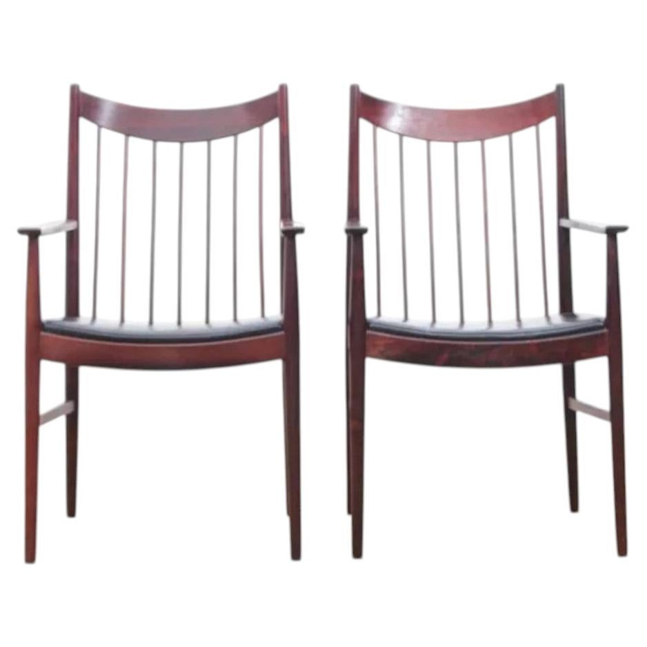 Pair of Danish armchairs, end table, rosewood and leather, Vodder/Sibast 1960. For Sale