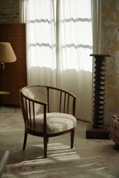 Pair of Danish Armchairs in Beech, Reupholstered Lambswool, Jugendstil, 1900s