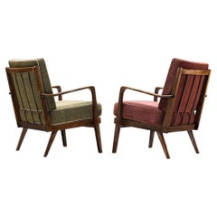 Danish Pair of Armchairs in Green and Burgundy Red Upholstery