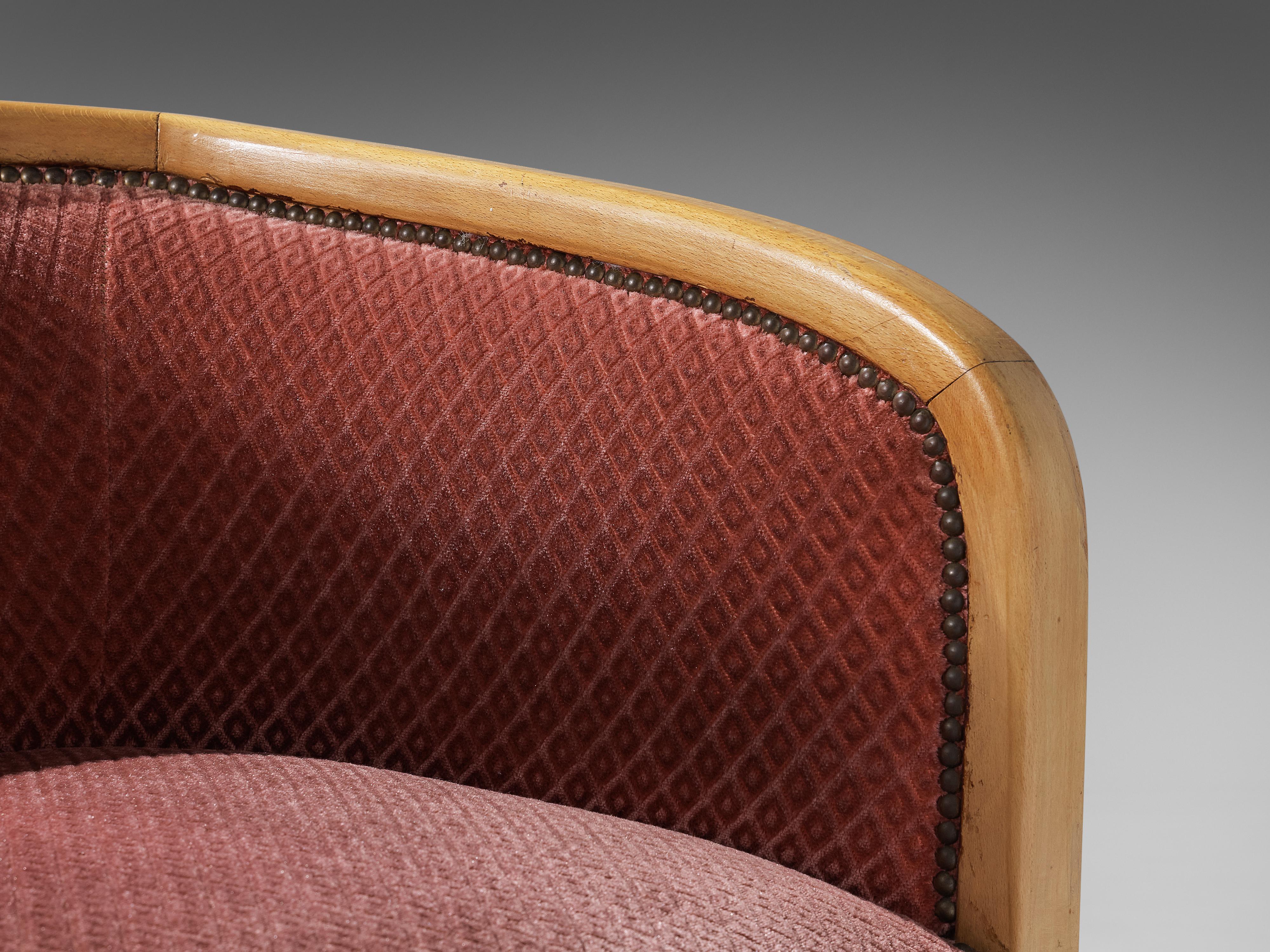 Scandinavian Modern Danish Pair of Armchairs in Soft Pink Textured Upholstery