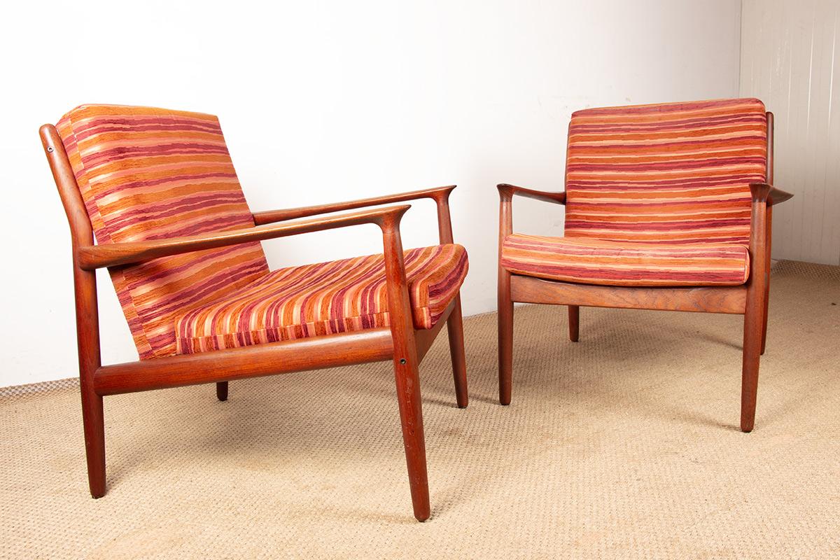 Pareja de sillones daneses de teca maciza y tela, modelo GM5, Svend Aage Eriksen en venta 12