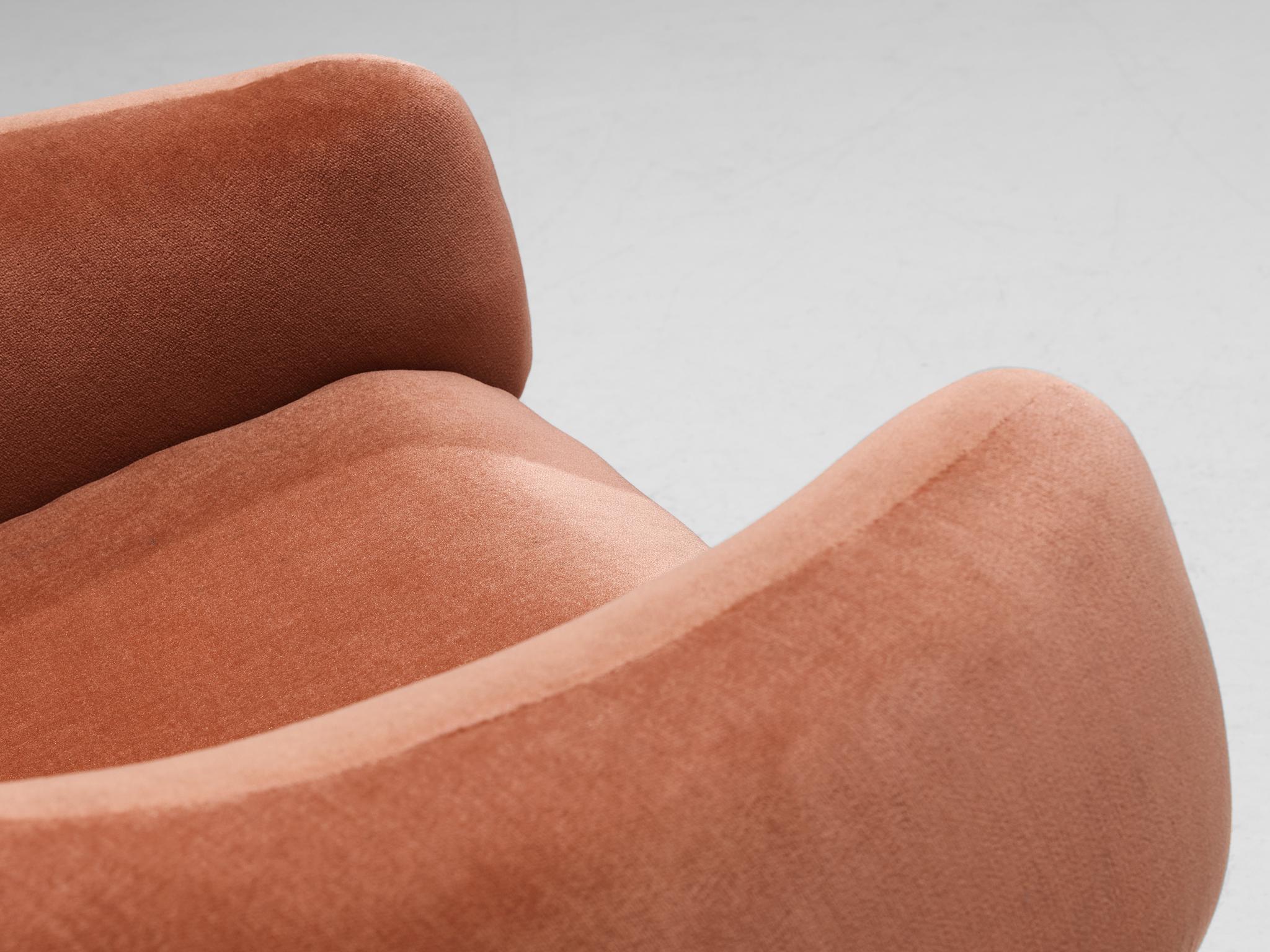 Pair of Danish Armchairs in Teak and Pink Velvet Upholstery 5