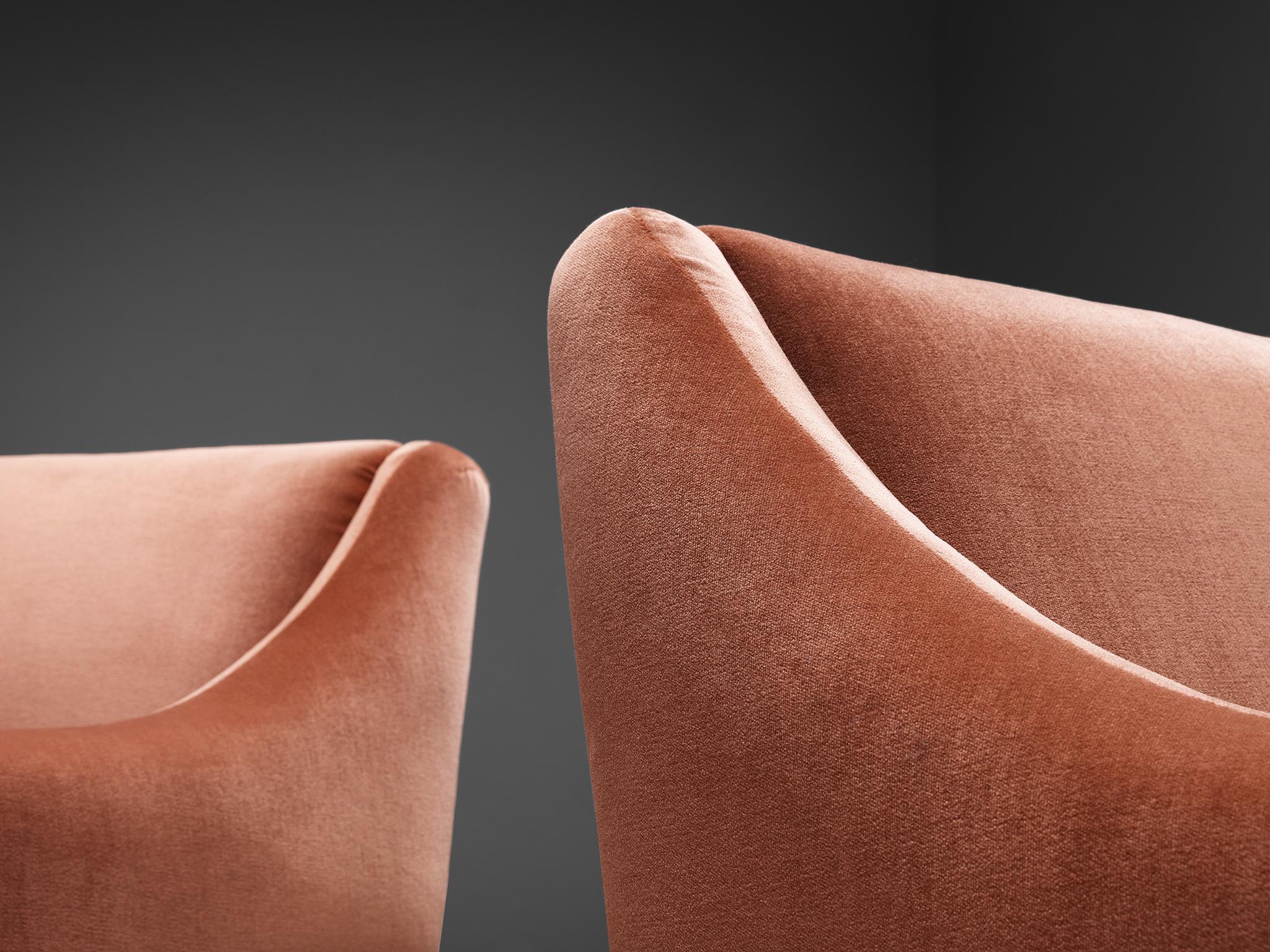 Scandinavian Modern Pair of Danish Armchairs in Teak and Pink Velvet Upholstery