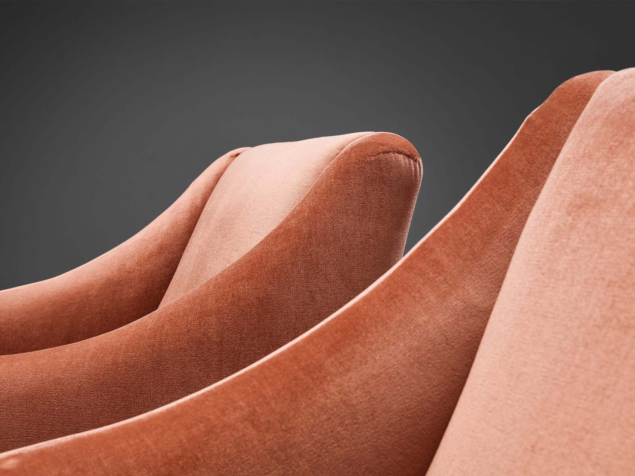 Pair of Danish Armchairs in Teak and Pink Velvet Upholstery 1