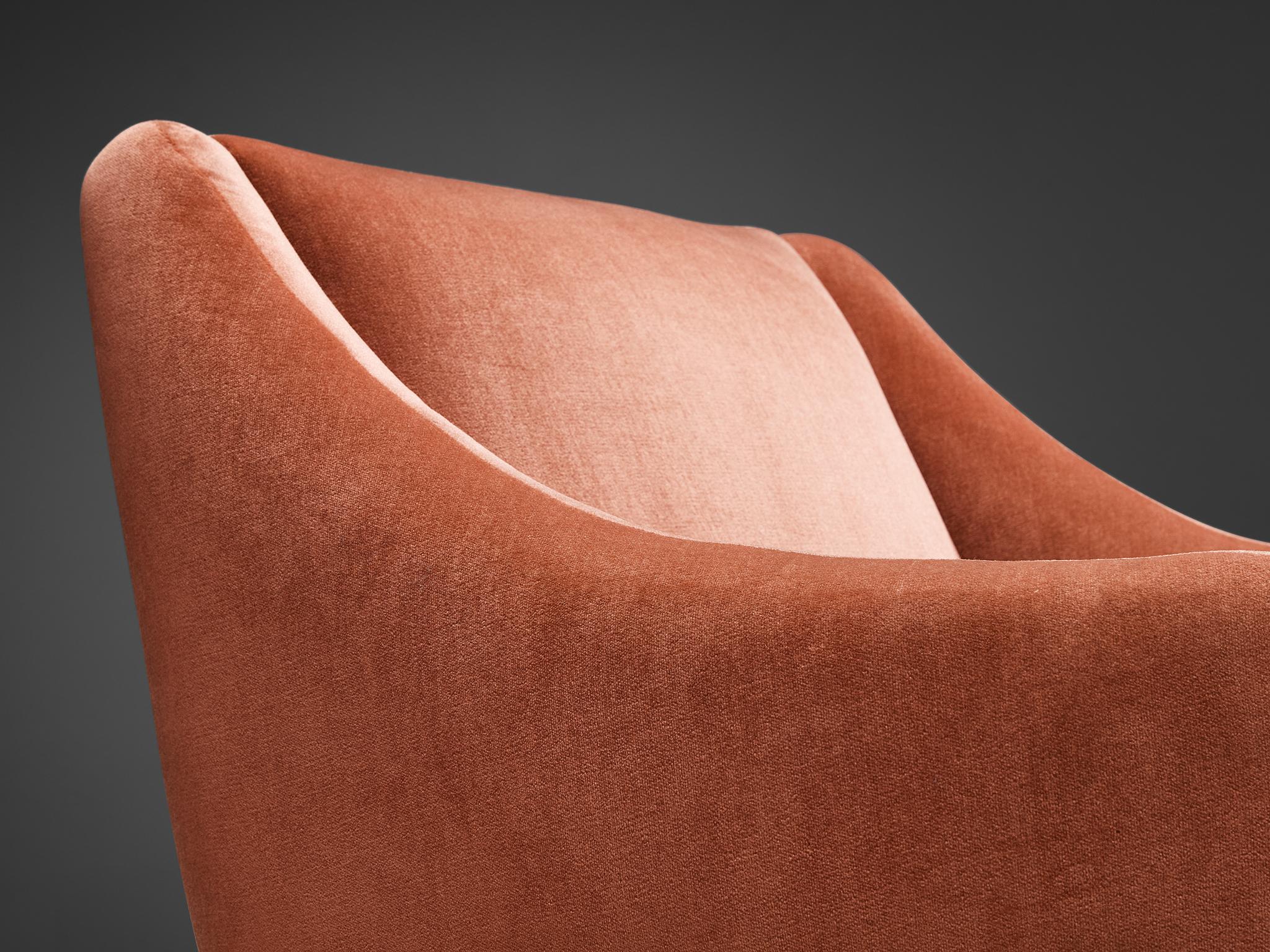 Pair of Danish Armchairs in Teak and Pink Velvet Upholstery 4