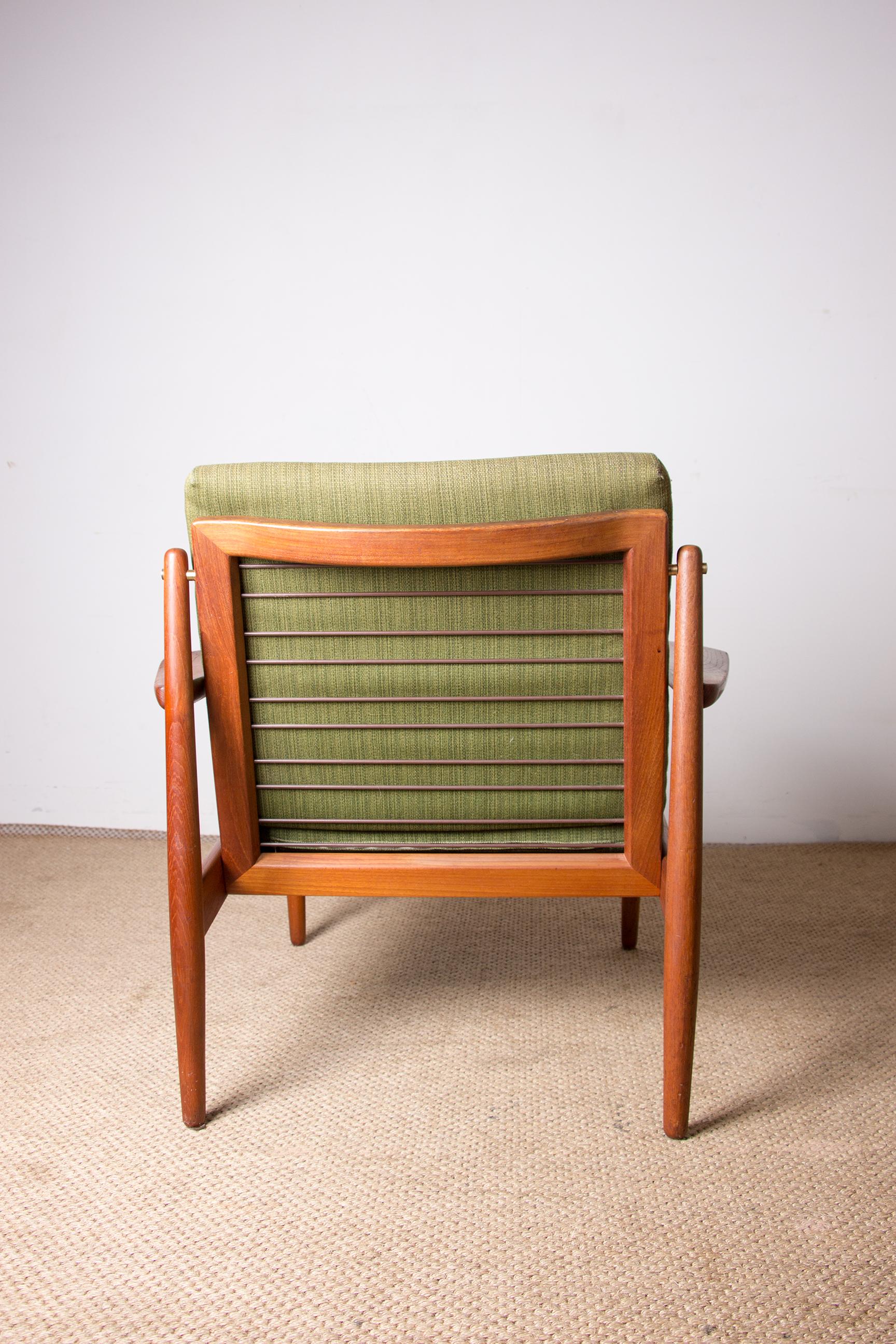 Pair of Danish armchairs Teak, Brass Fabric, model F315, Arne Vodder/Glostrup. 13