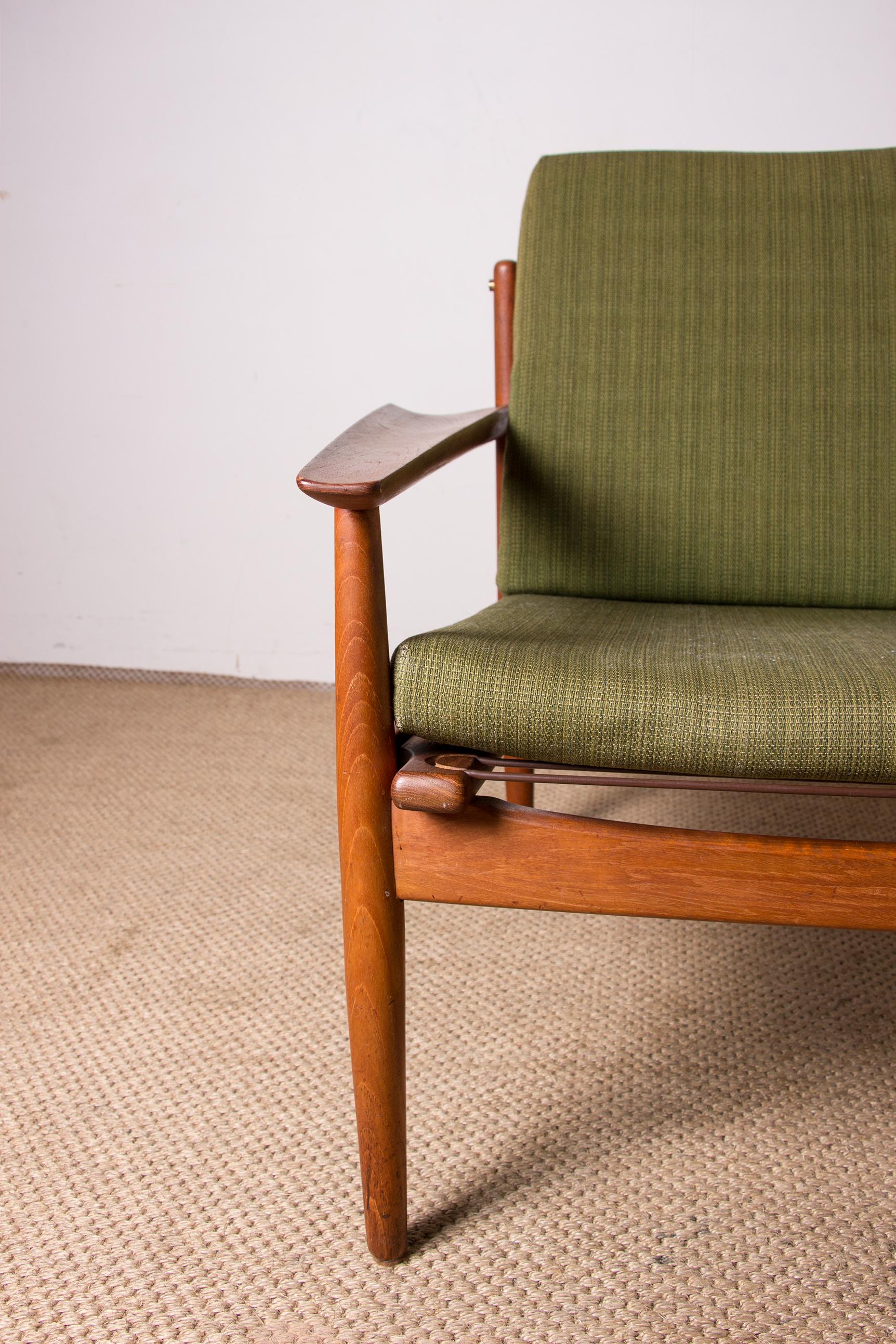 Scandinavian Modern Pair of Danish armchairs Teak, Brass Fabric, model F315, Arne Vodder/Glostrup.