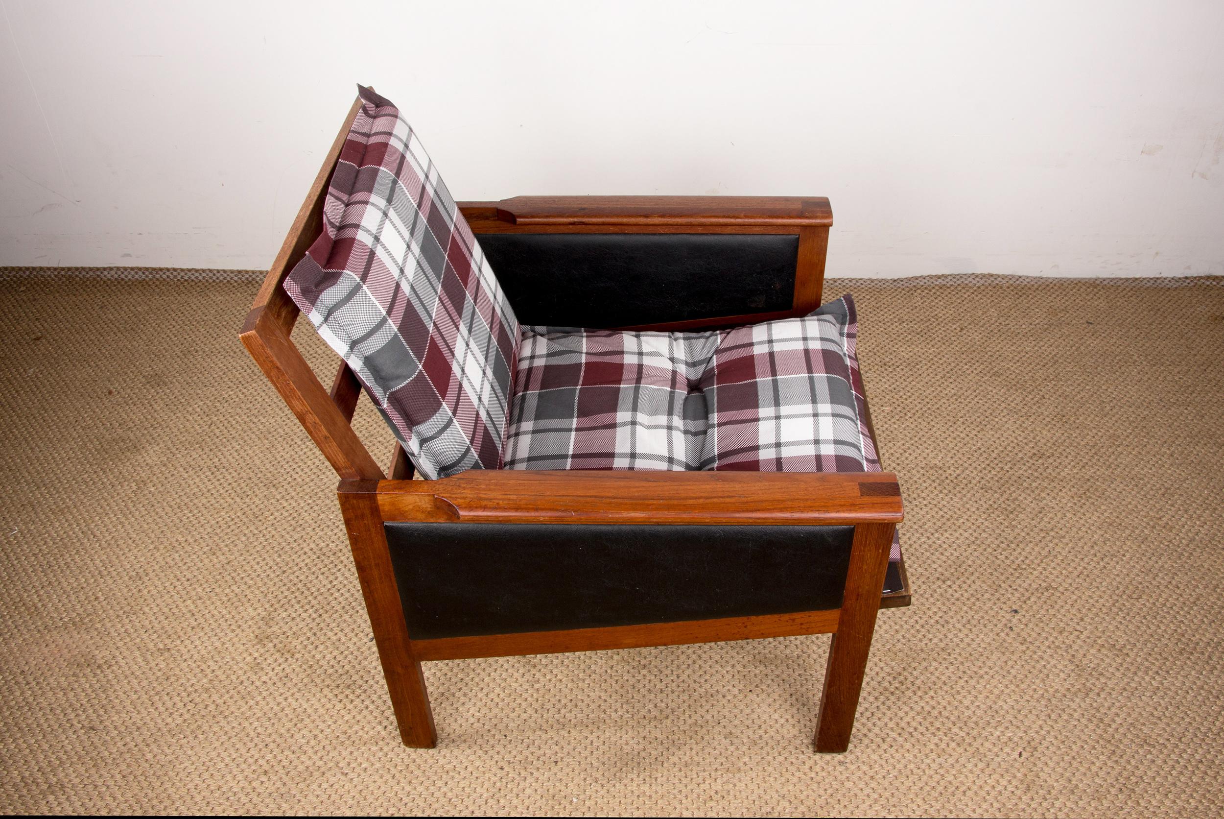 Pair of Danish Armchairs, Teak, fabric and leather, model Capella Illum Wikkelso 5