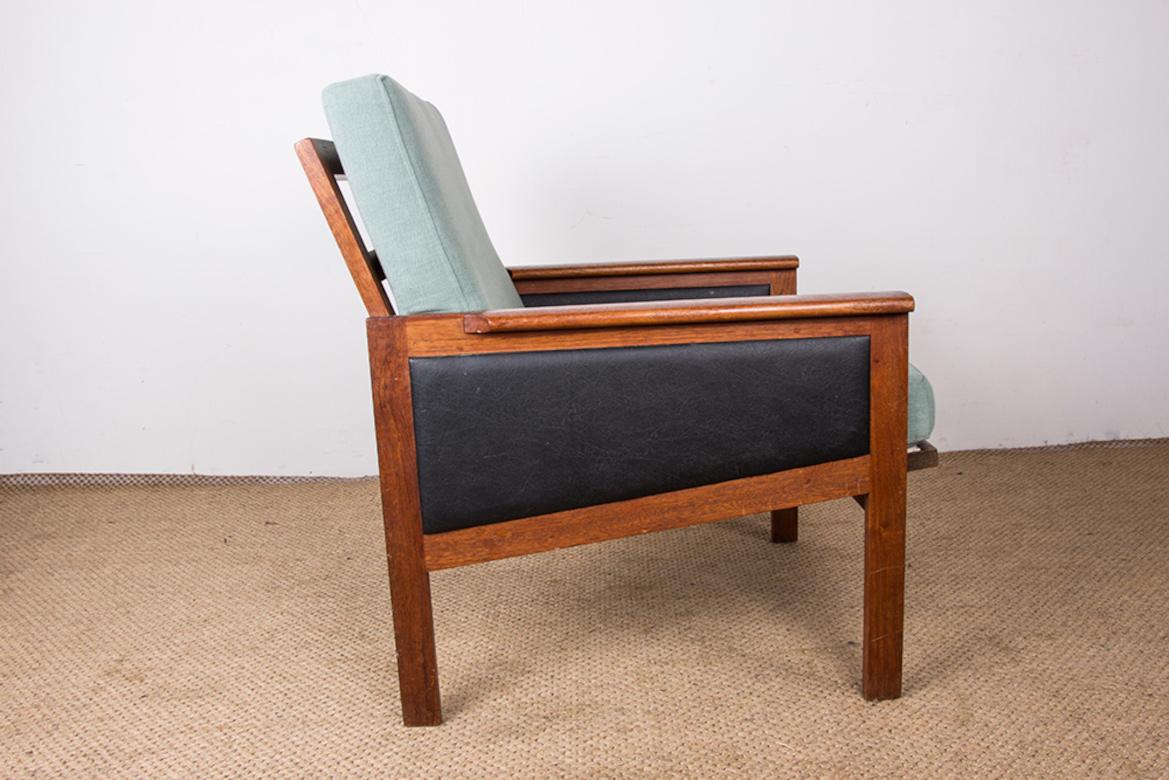 Paire de fauteuils danois, teck, tissu et cuir, modèle Capella Illum Wikkelso en vente 4