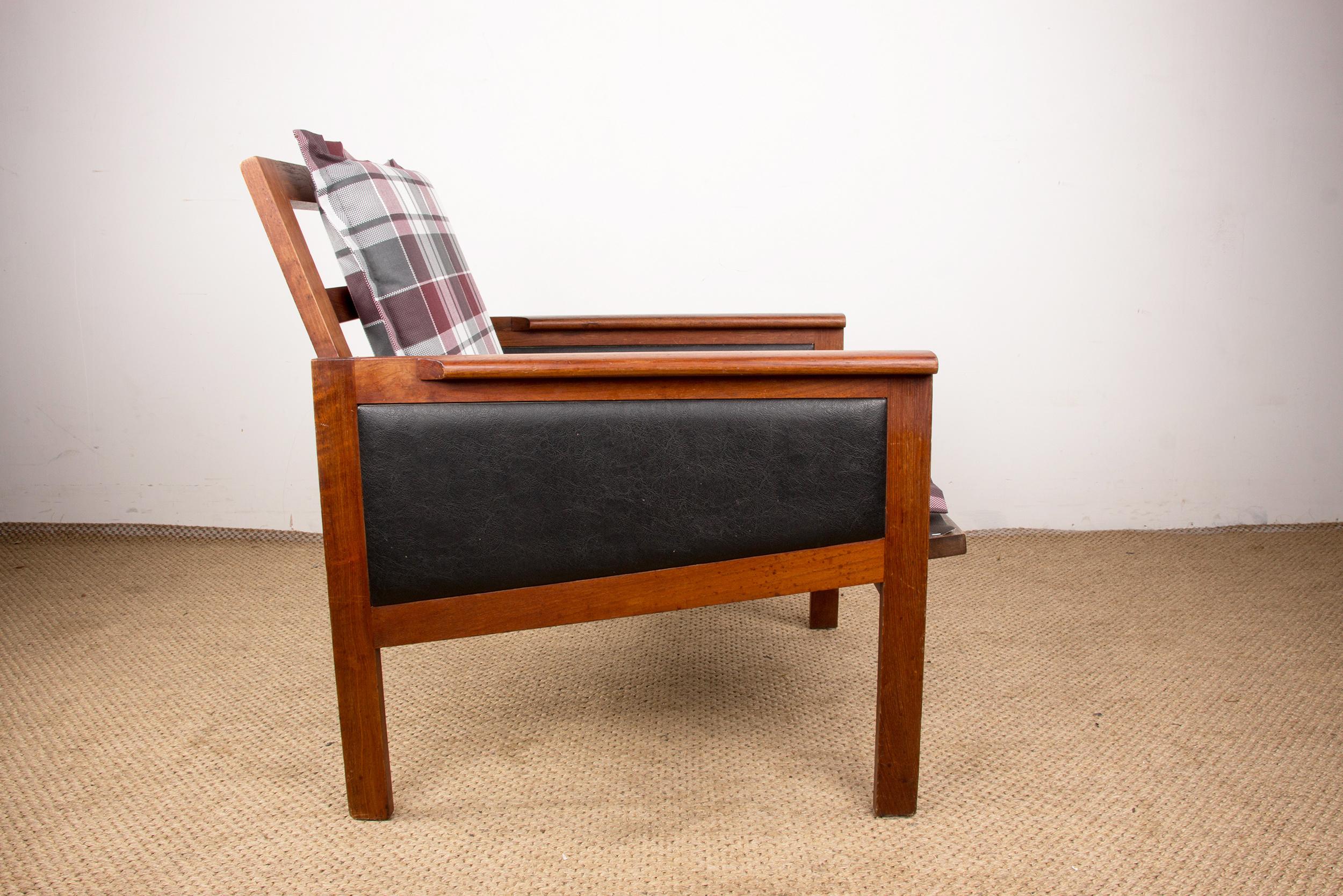 Pair of Danish Armchairs, Teak, fabric and leather, model Capella Illum Wikkelso 7