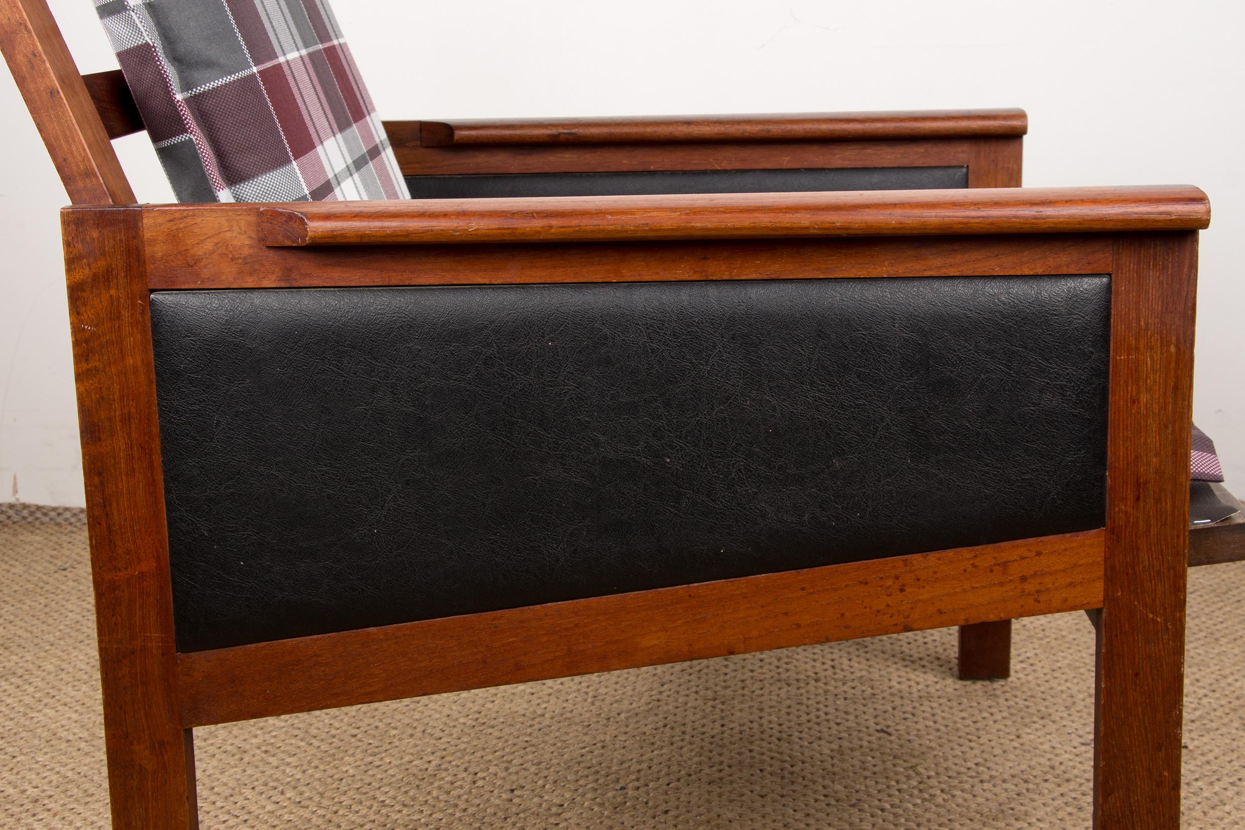 Pair of Danish Armchairs, Teak, fabric and leather, model Capella Illum Wikkelso 8