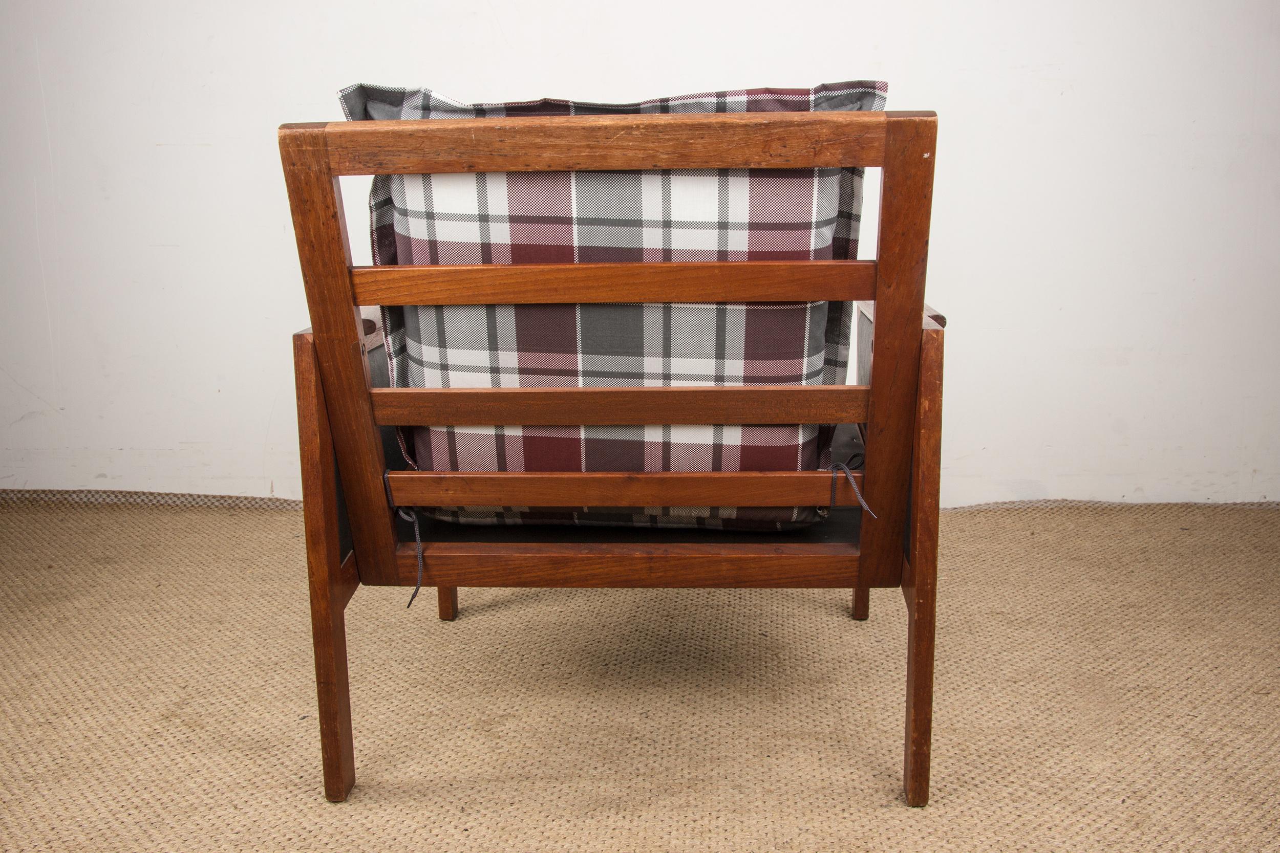 Pair of Danish Armchairs, Teak, fabric and leather, model Capella Illum Wikkelso 12