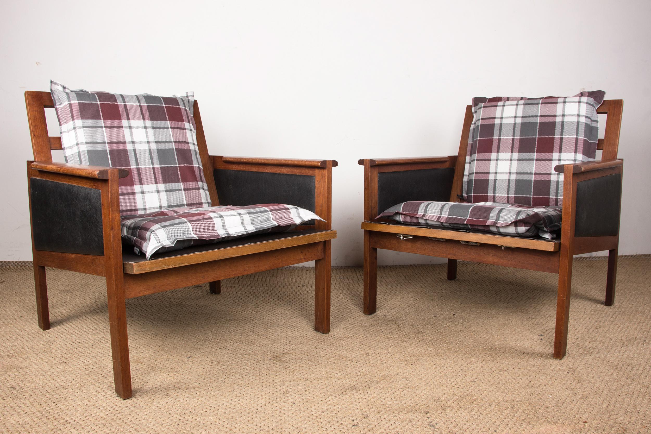Pair of Danish Armchairs, Teak, fabric and leather, model Capella Illum Wikkelso 13