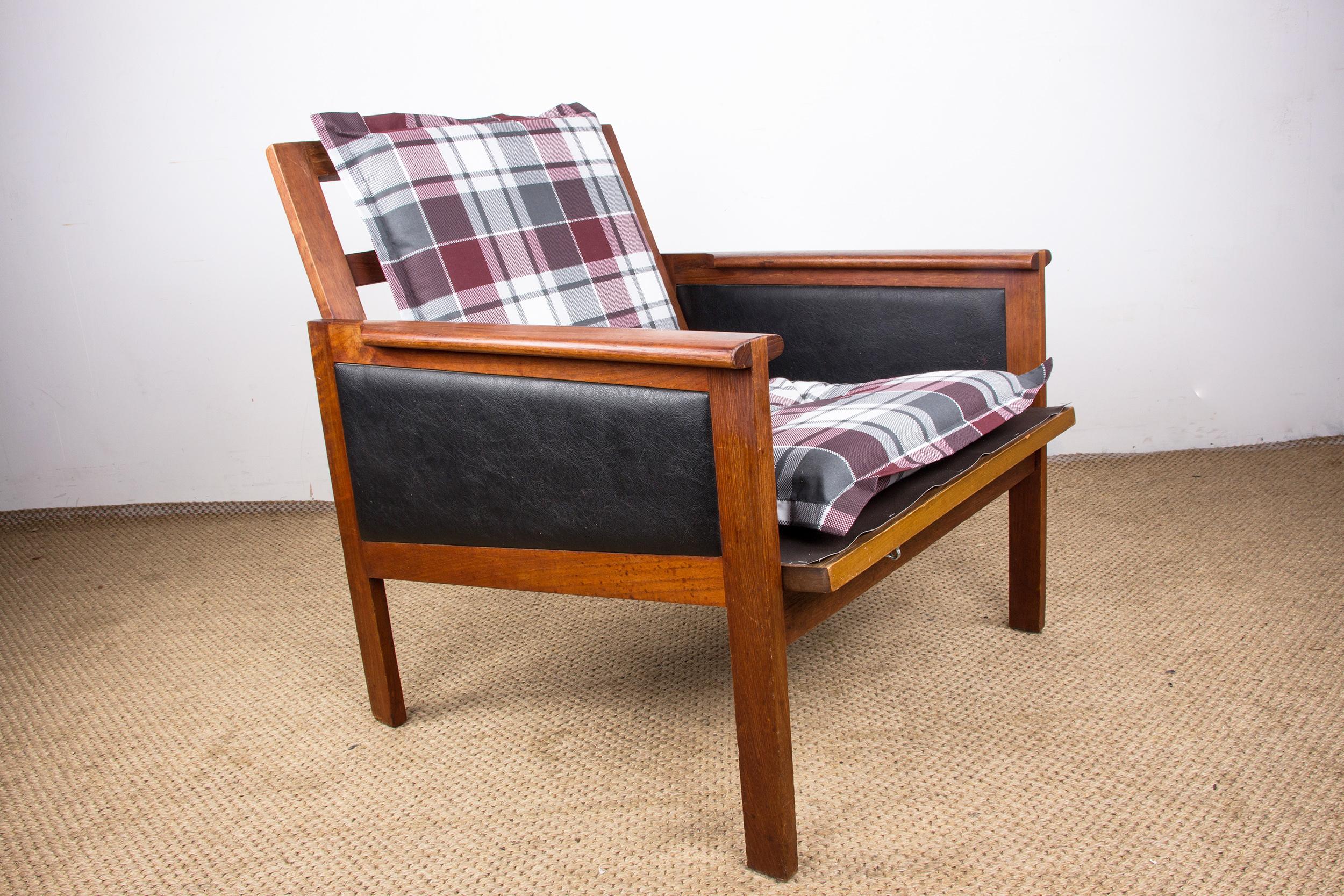 Pair of Danish Armchairs, Teak, fabric and leather, model Capella Illum Wikkelso 1