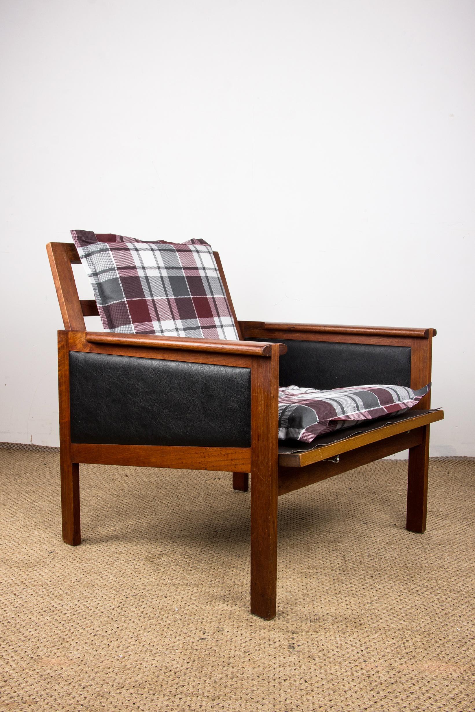 Pair of Danish Armchairs, Teak, fabric and leather, model Capella Illum Wikkelso 2