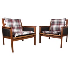 Pair of Danish Armchairs, Teak, fabric and leather, model Capella Illum Wikkelso
