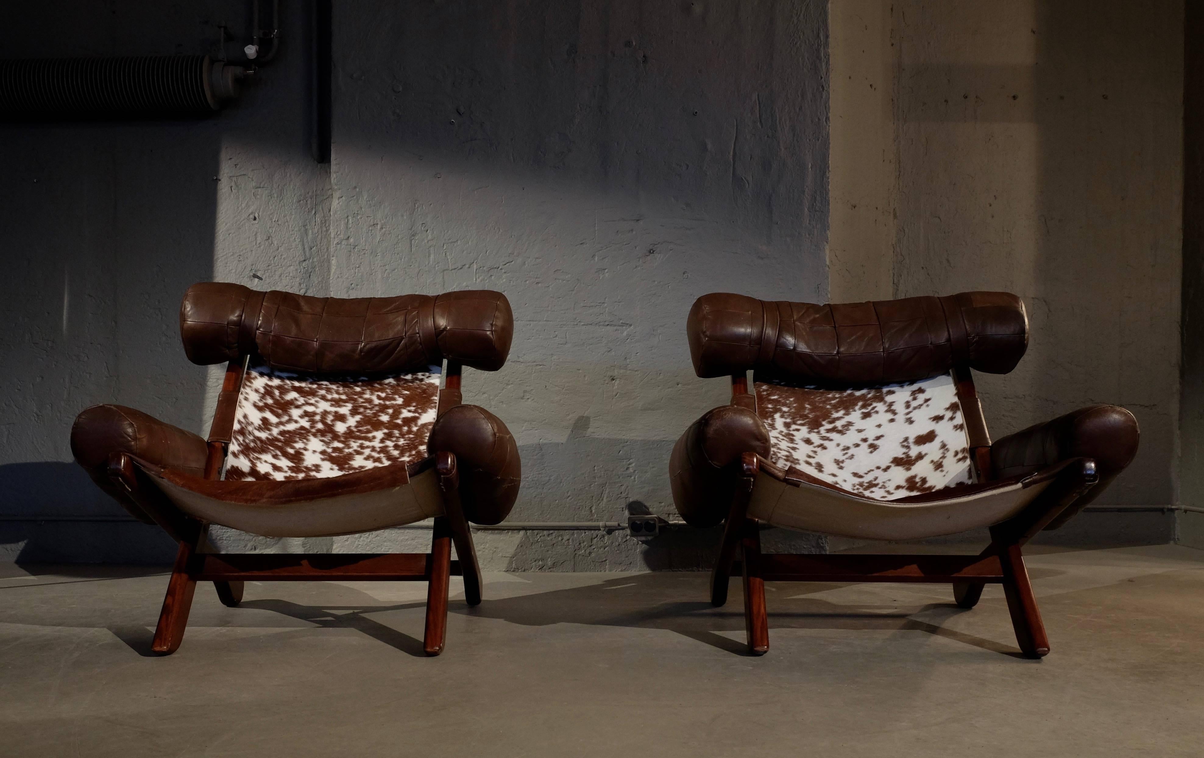 Scandinavian Modern Set of 3 Arne Norell Armchairs with Cowhide, 1960s