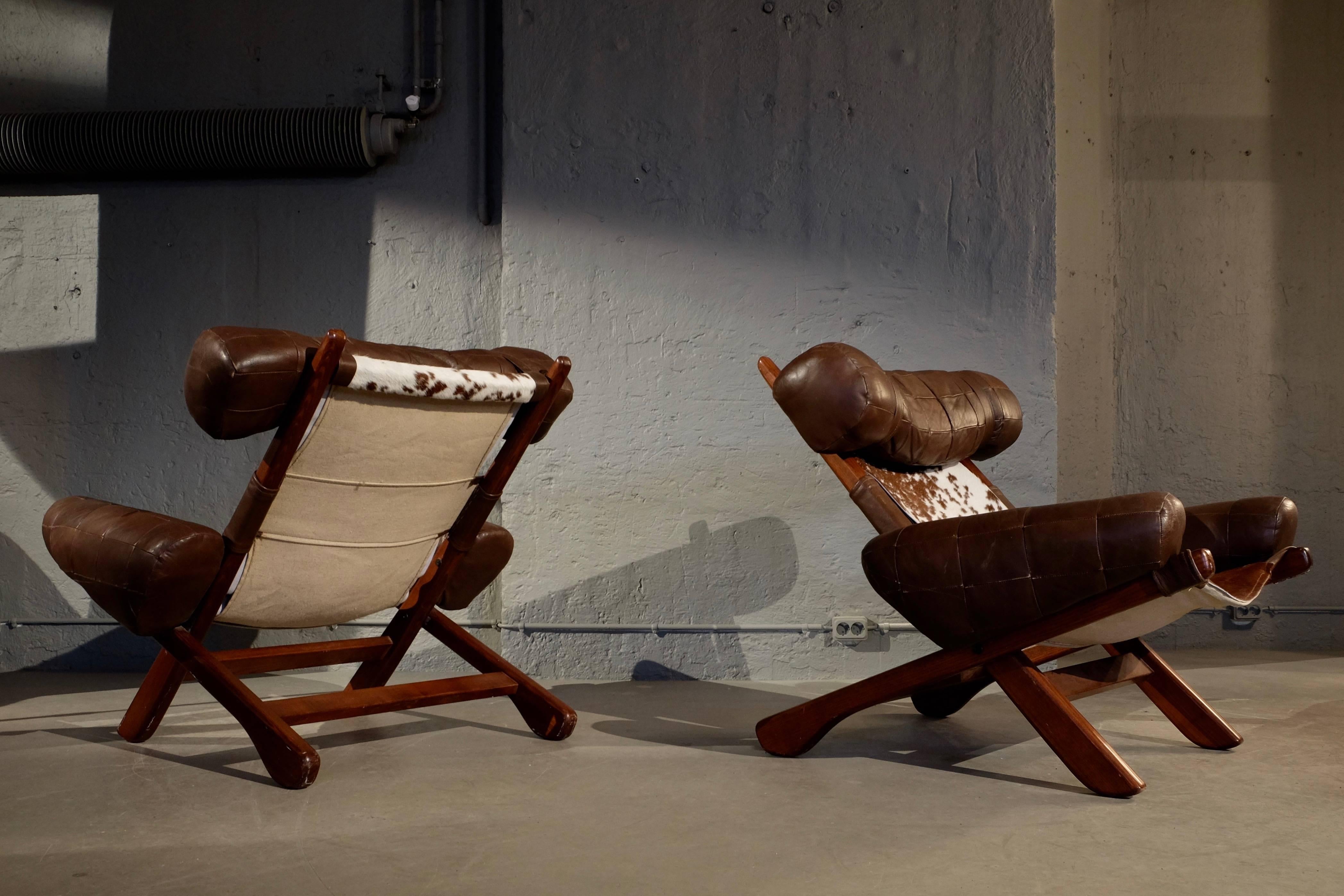 Swedish Set of 3 Arne Norell Armchairs with Cowhide, 1960s
