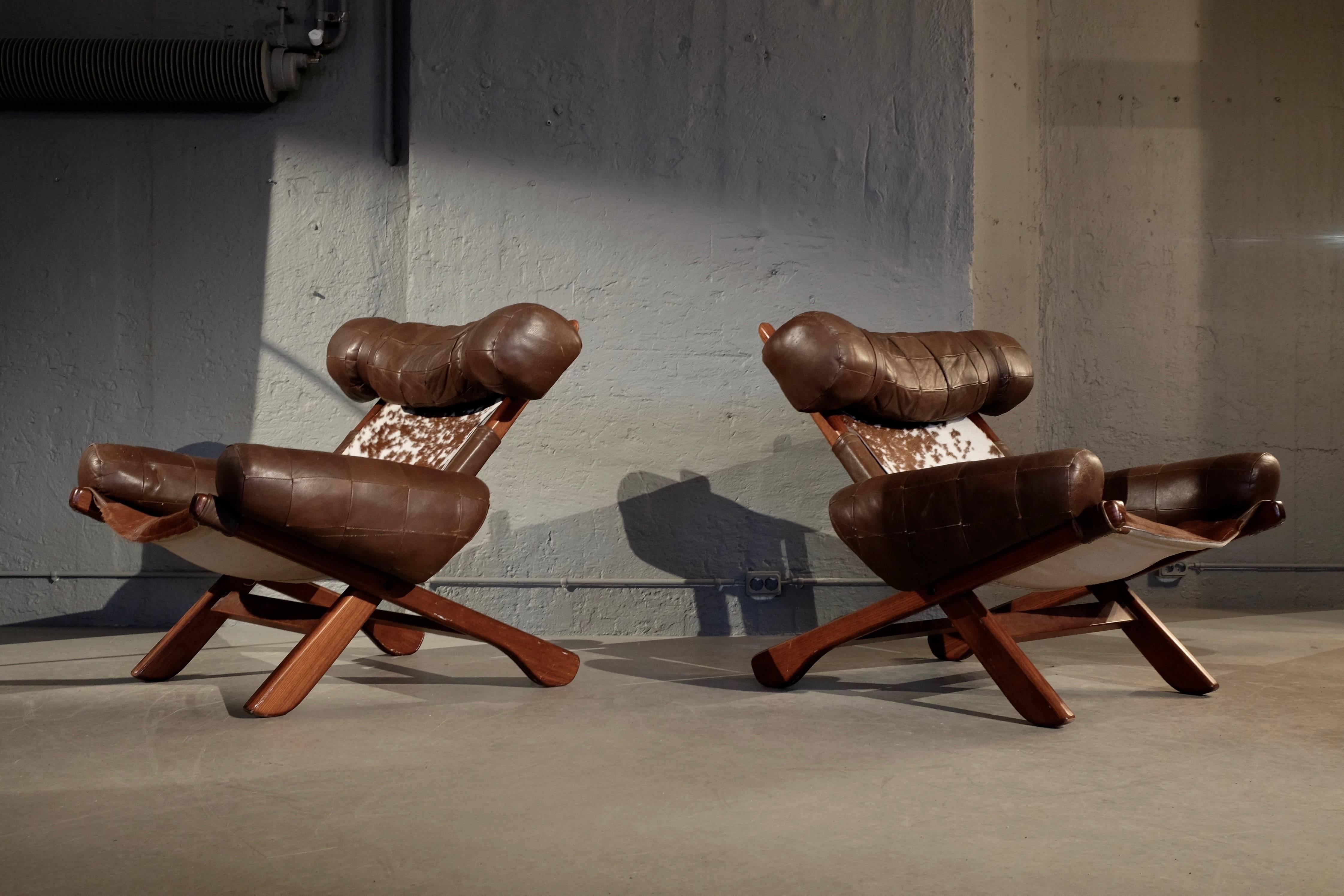 Mid-20th Century Set of 3 Arne Norell Armchairs with Cowhide, 1960s