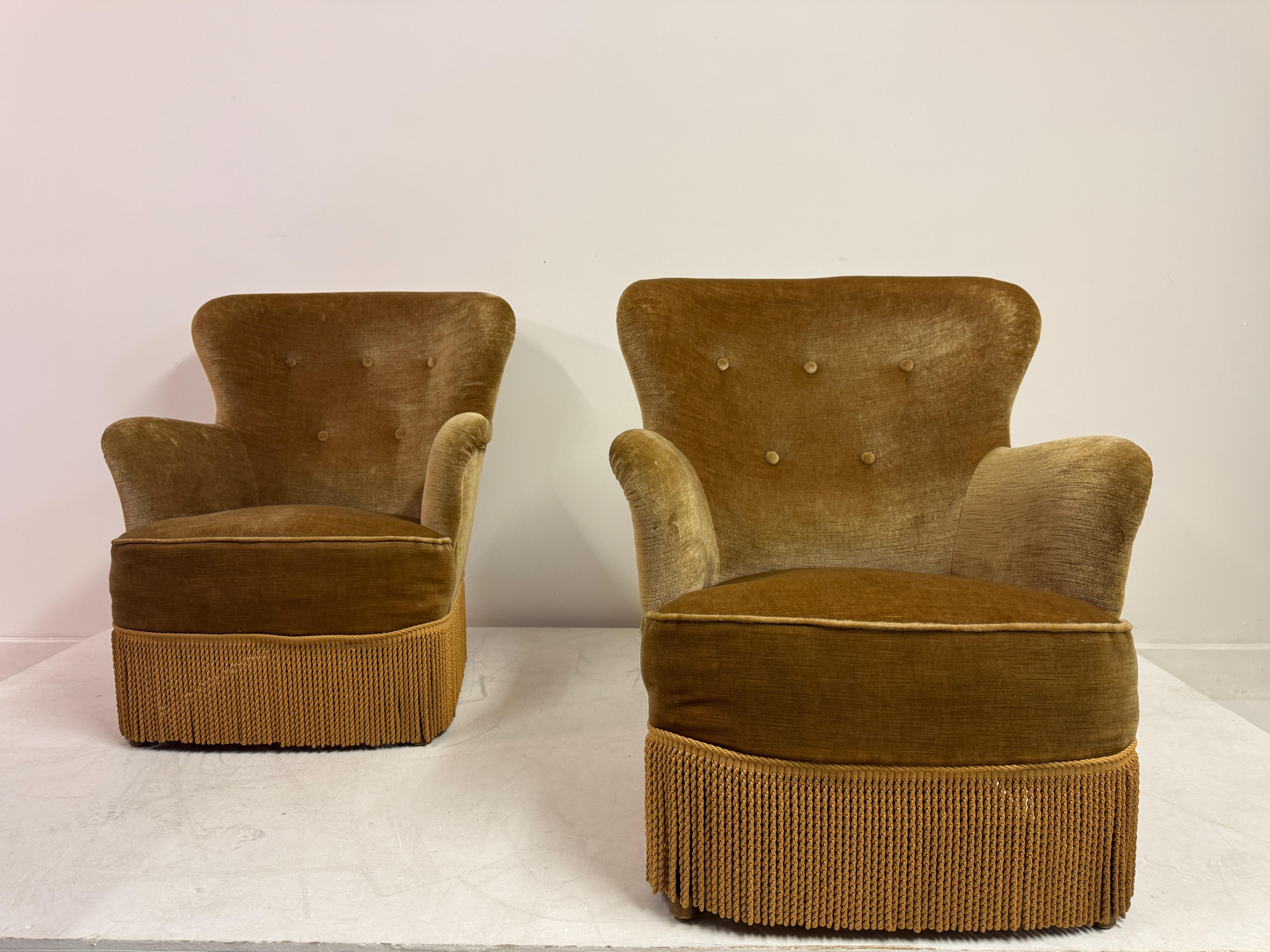Pair of Danish Armchairs with Fringe Skirts, 1950s–1960s For Sale 4