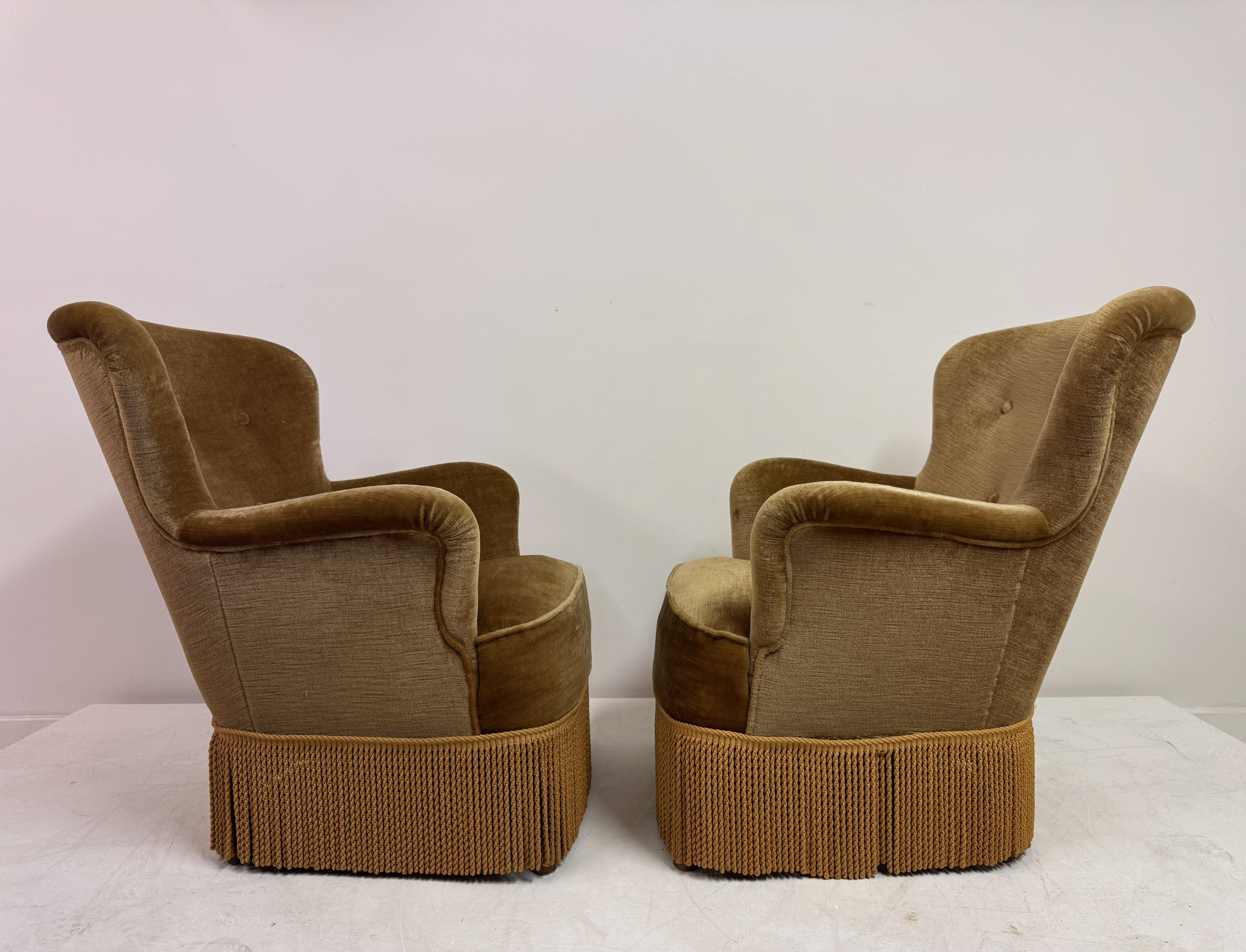 Pair of Danish Armchairs with Fringe Skirts, 1950s–1960s For Sale 5