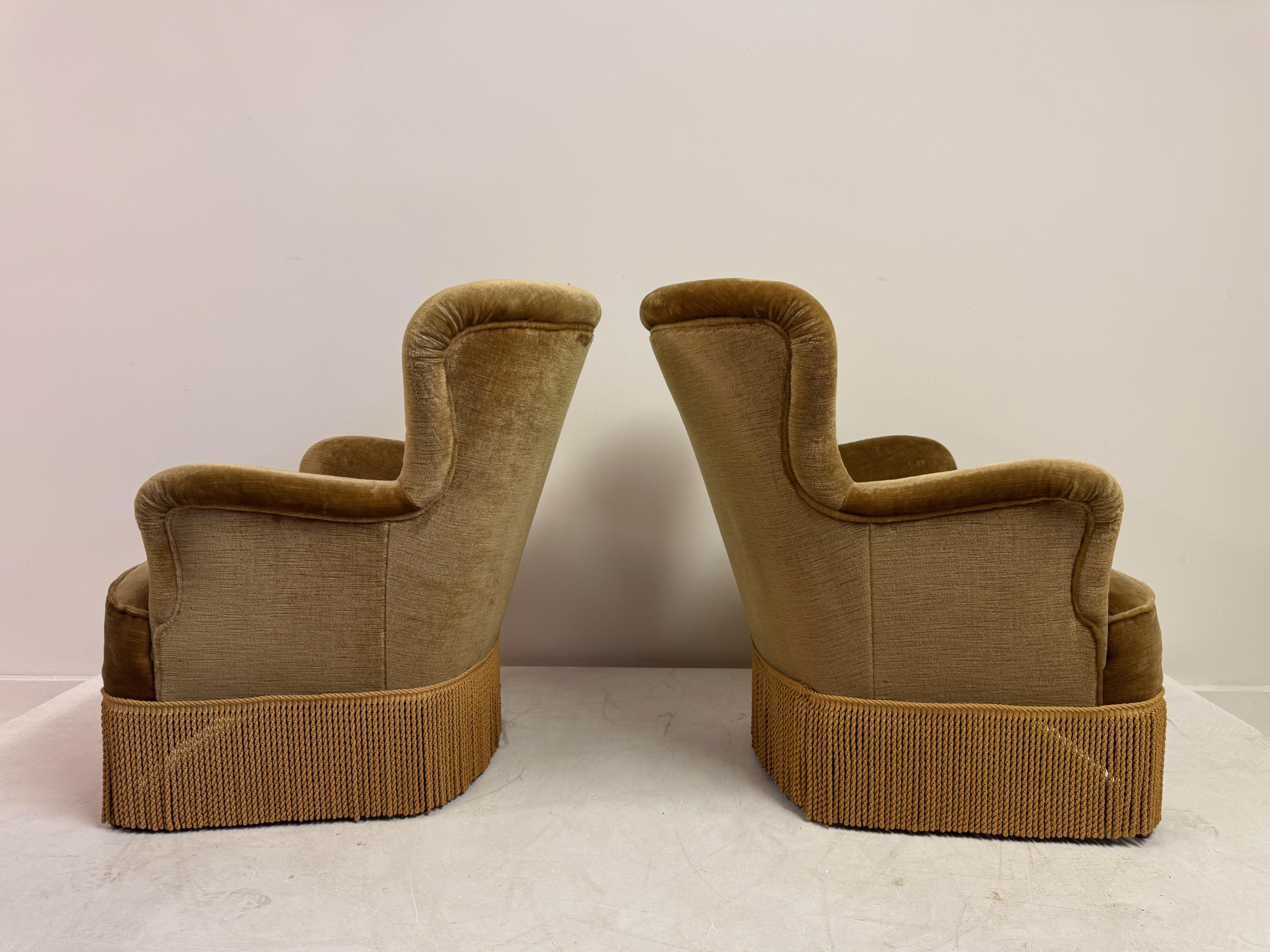 Pair of Danish Armchairs with Fringe Skirts, 1950s–1960s For Sale 8