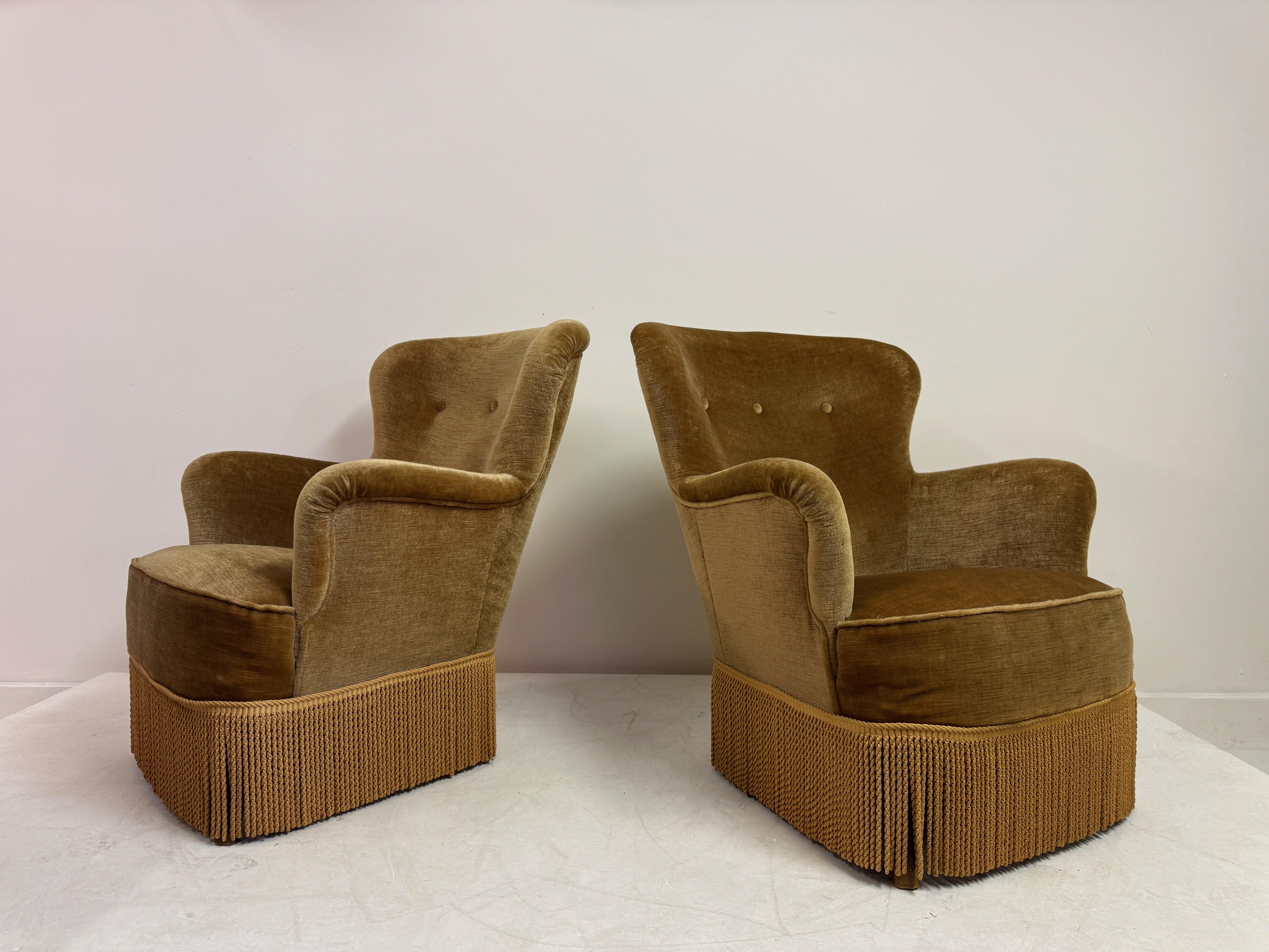 Pair of Danish Armchairs with Fringe Skirts, 1950s–1960s For Sale 9