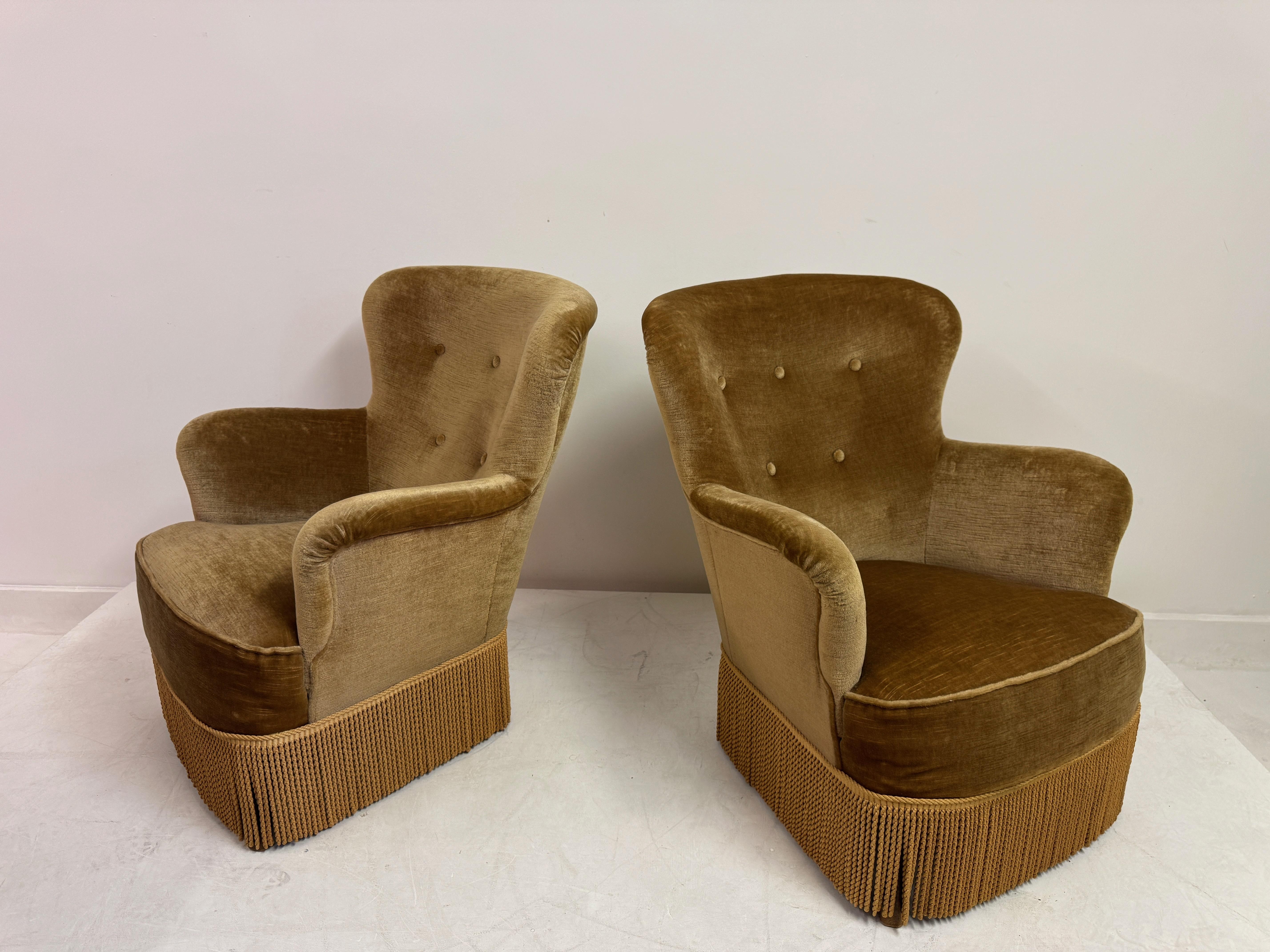Pair of Danish Armchairs with Fringe Skirts, 1950s–1960s For Sale 10