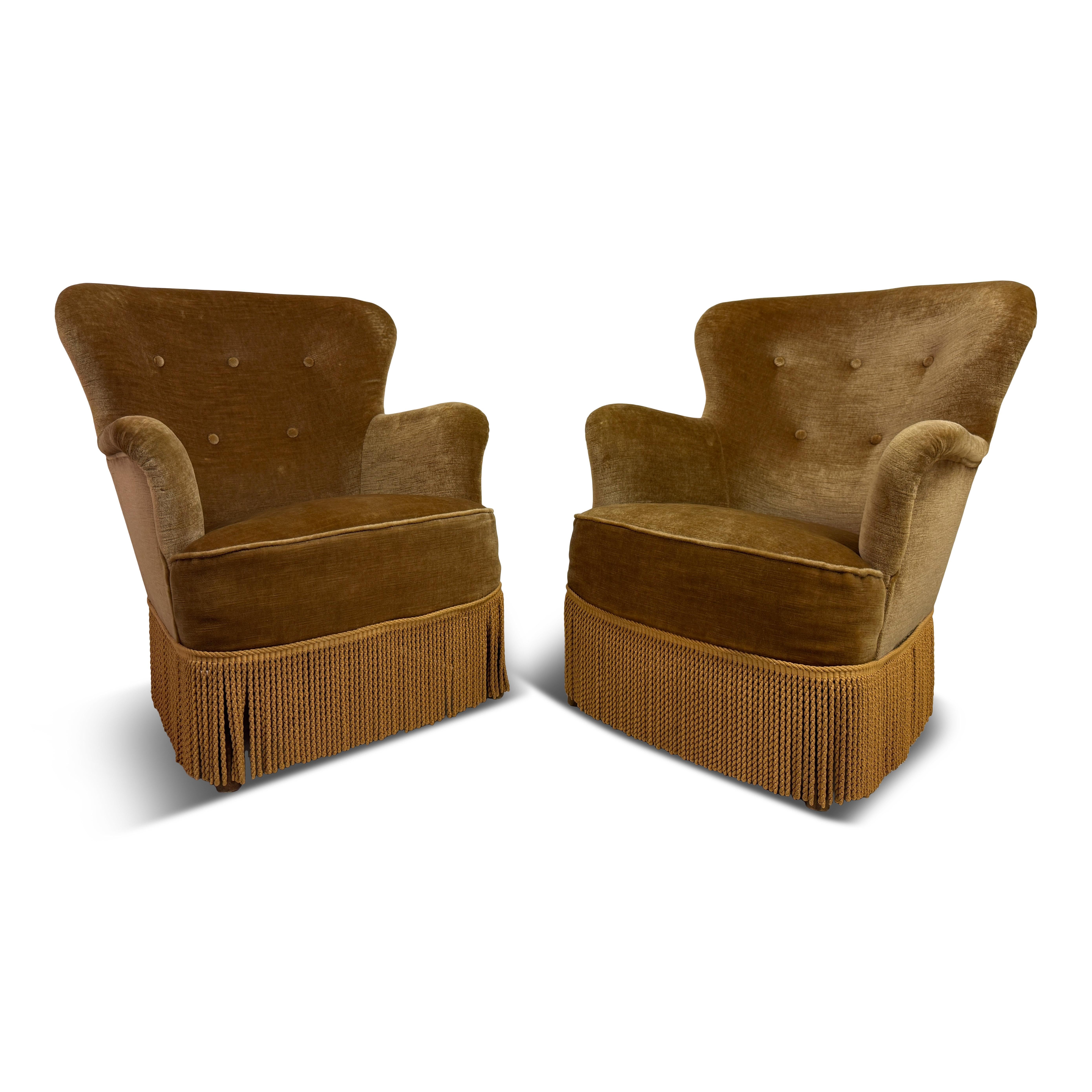 Pair of Danish Armchairs with Fringe Skirts, 1950s–1960s For Sale 12