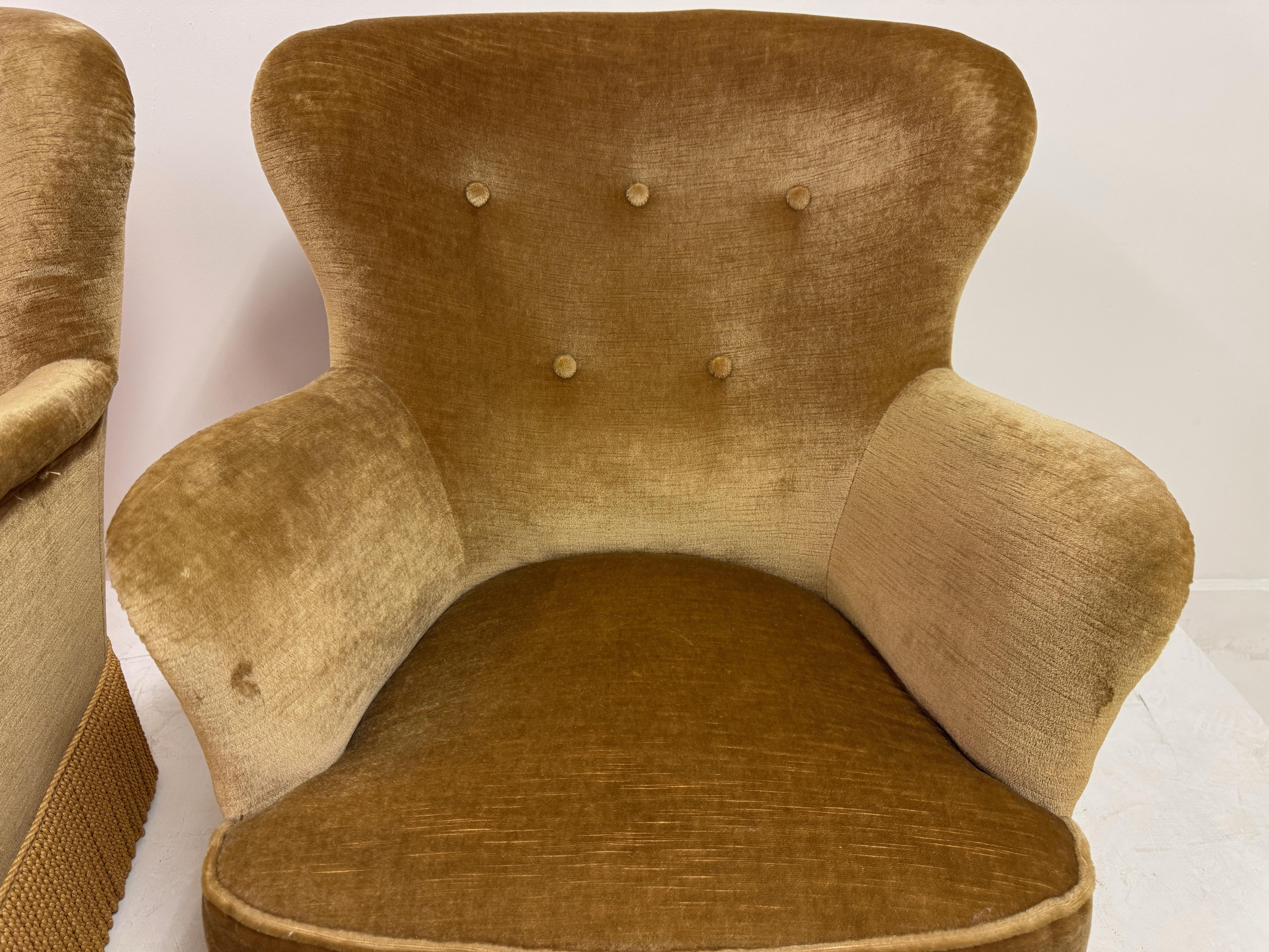 Pair of Danish Armchairs with Fringe Skirts, 1950s–1960s In Good Condition For Sale In London, London