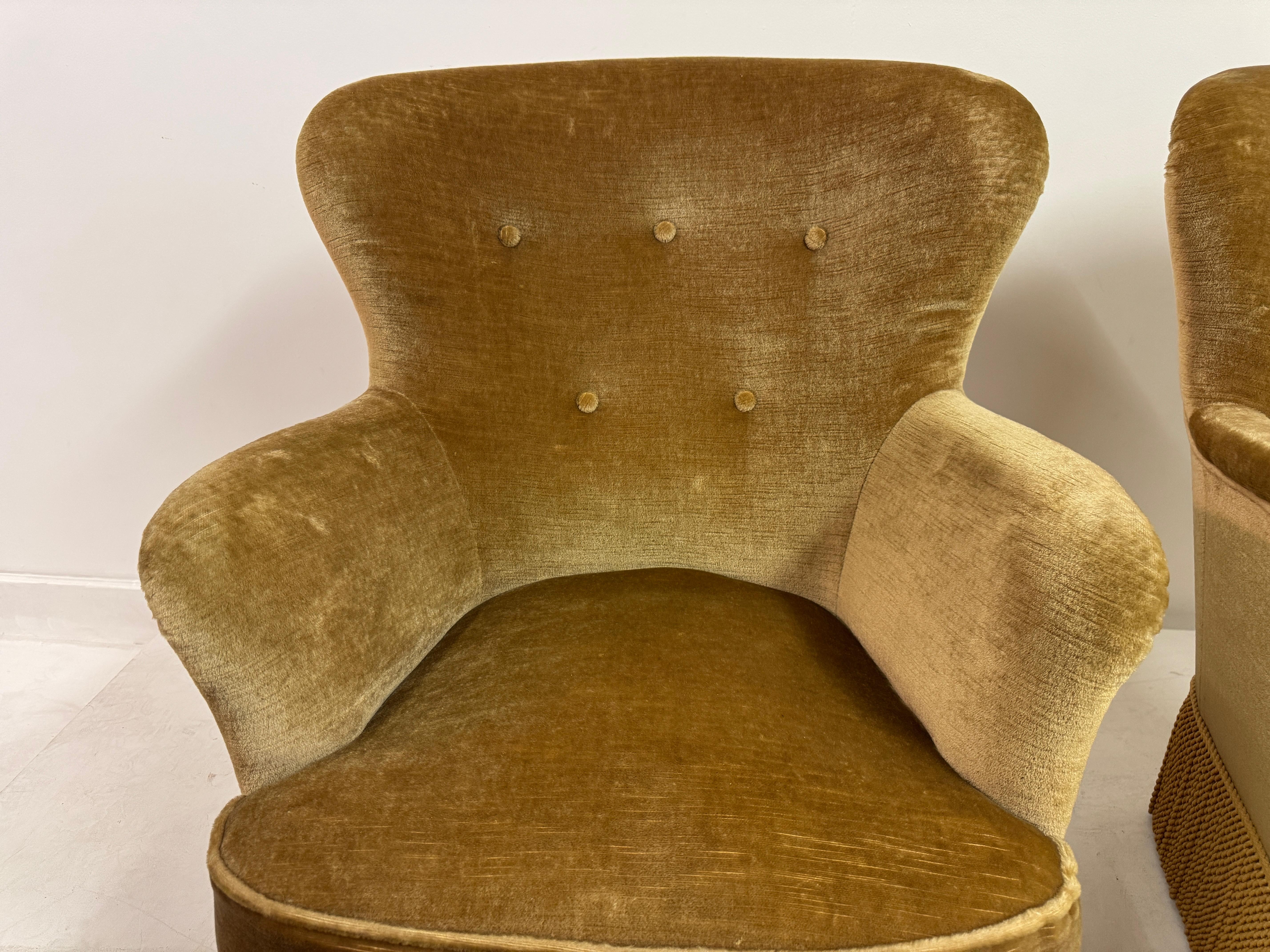 20th Century Pair of Danish Armchairs with Fringe Skirts, 1950s–1960s For Sale
