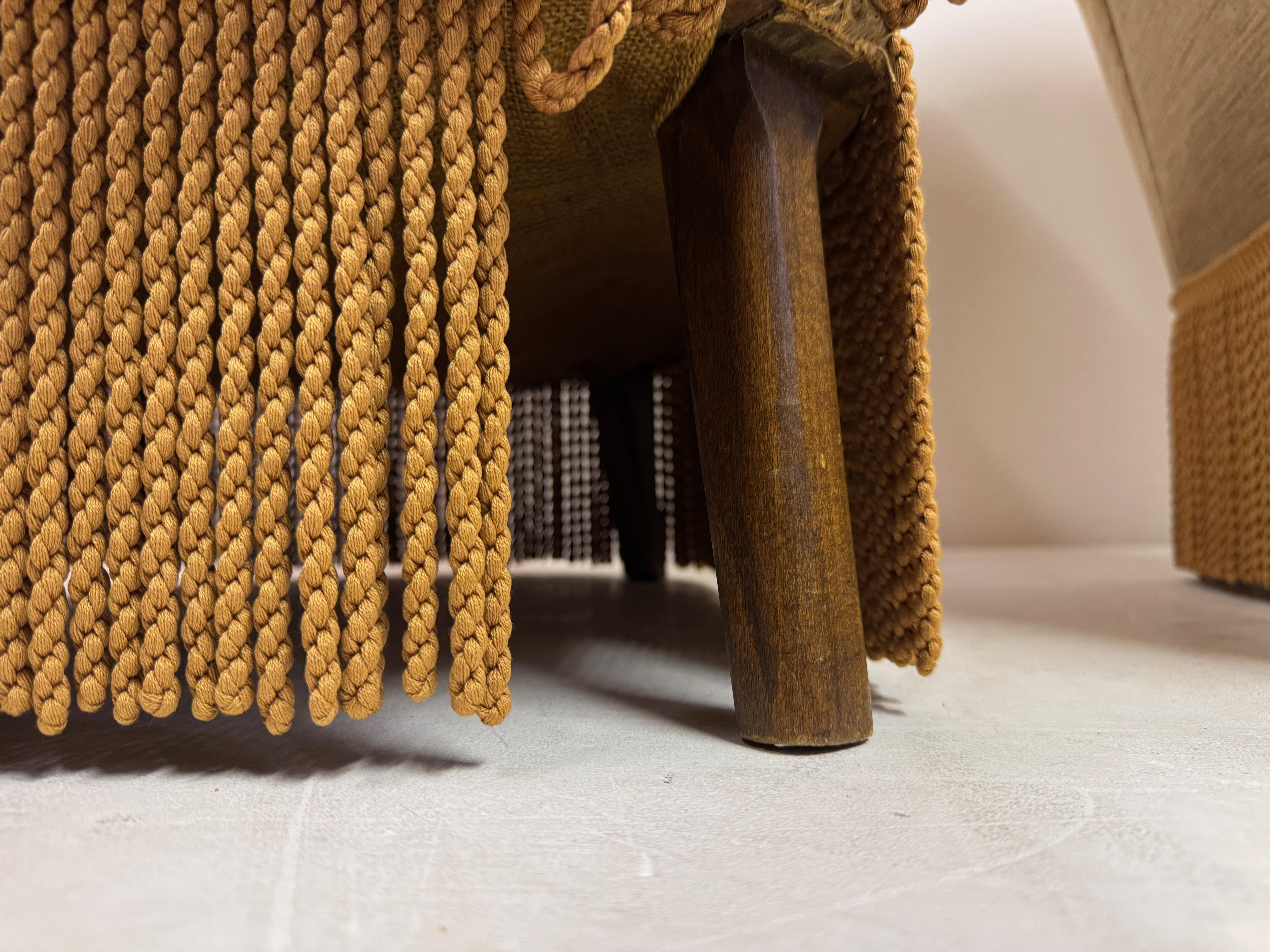 Fabric Pair of Danish Armchairs with Fringe Skirts, 1950s–1960s For Sale