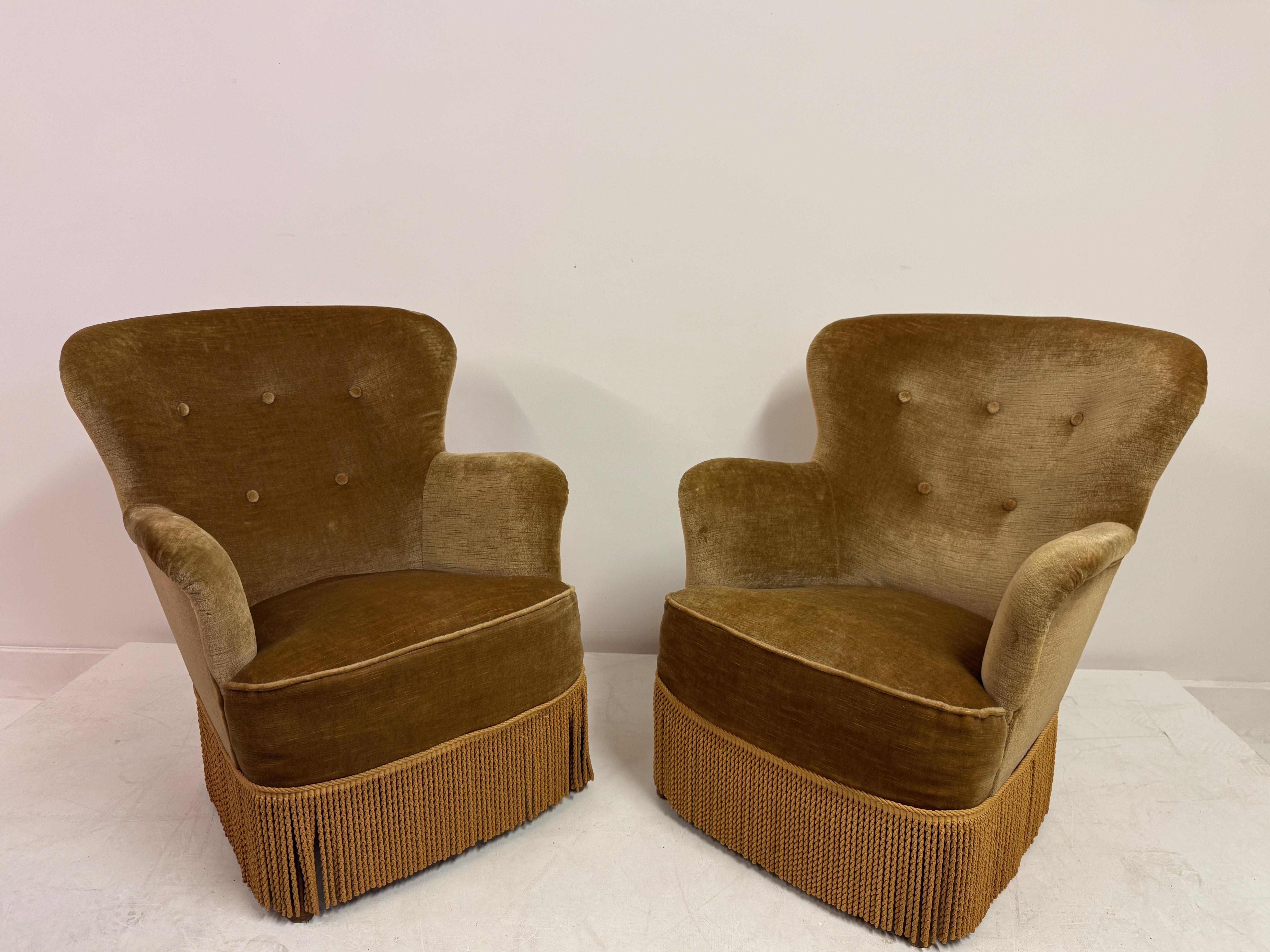 Pair of Danish Armchairs with Fringe Skirts, 1950s–1960s For Sale 2