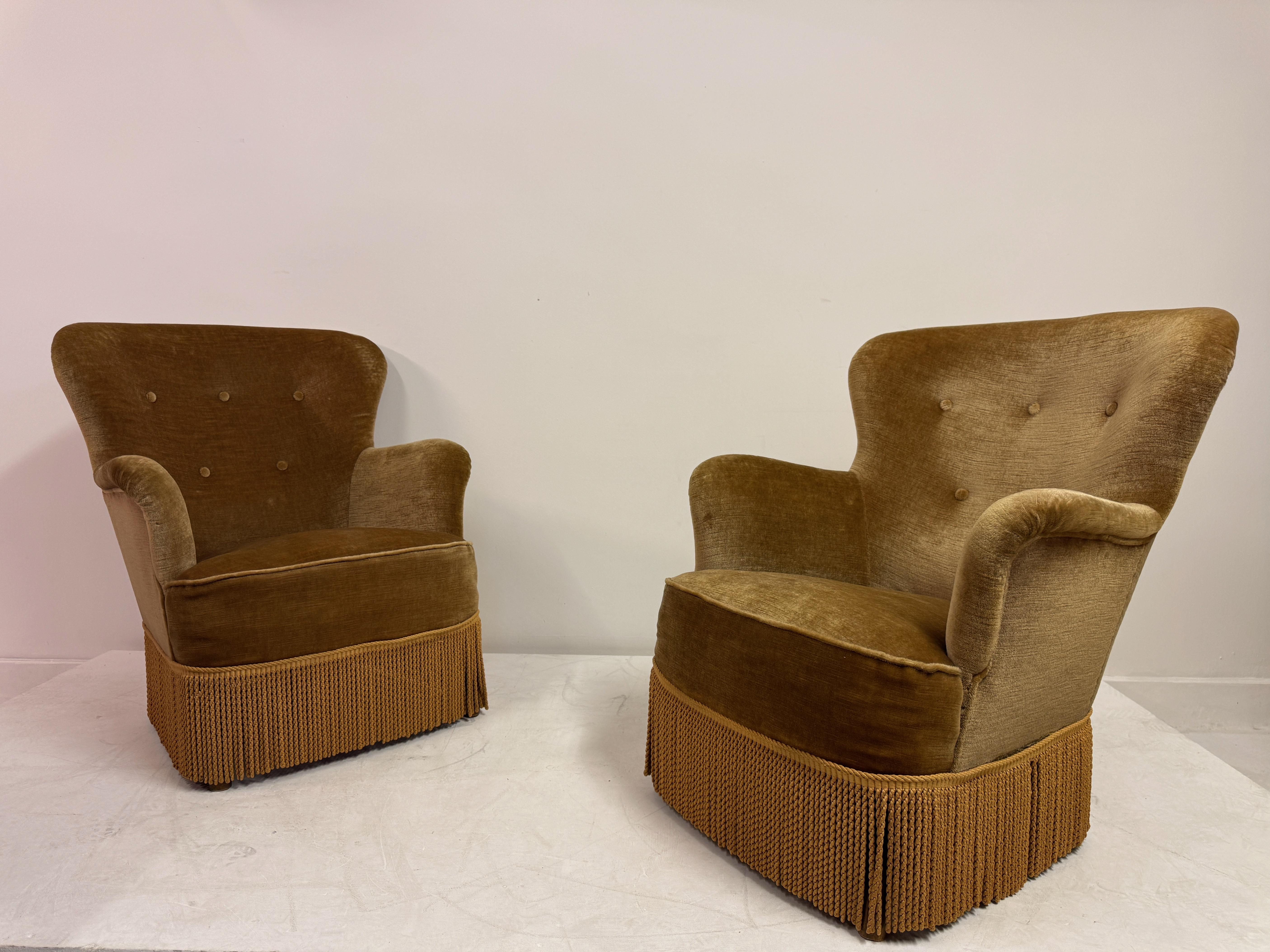 Pair of Danish Armchairs with Fringe Skirts, 1950s–1960s For Sale 3