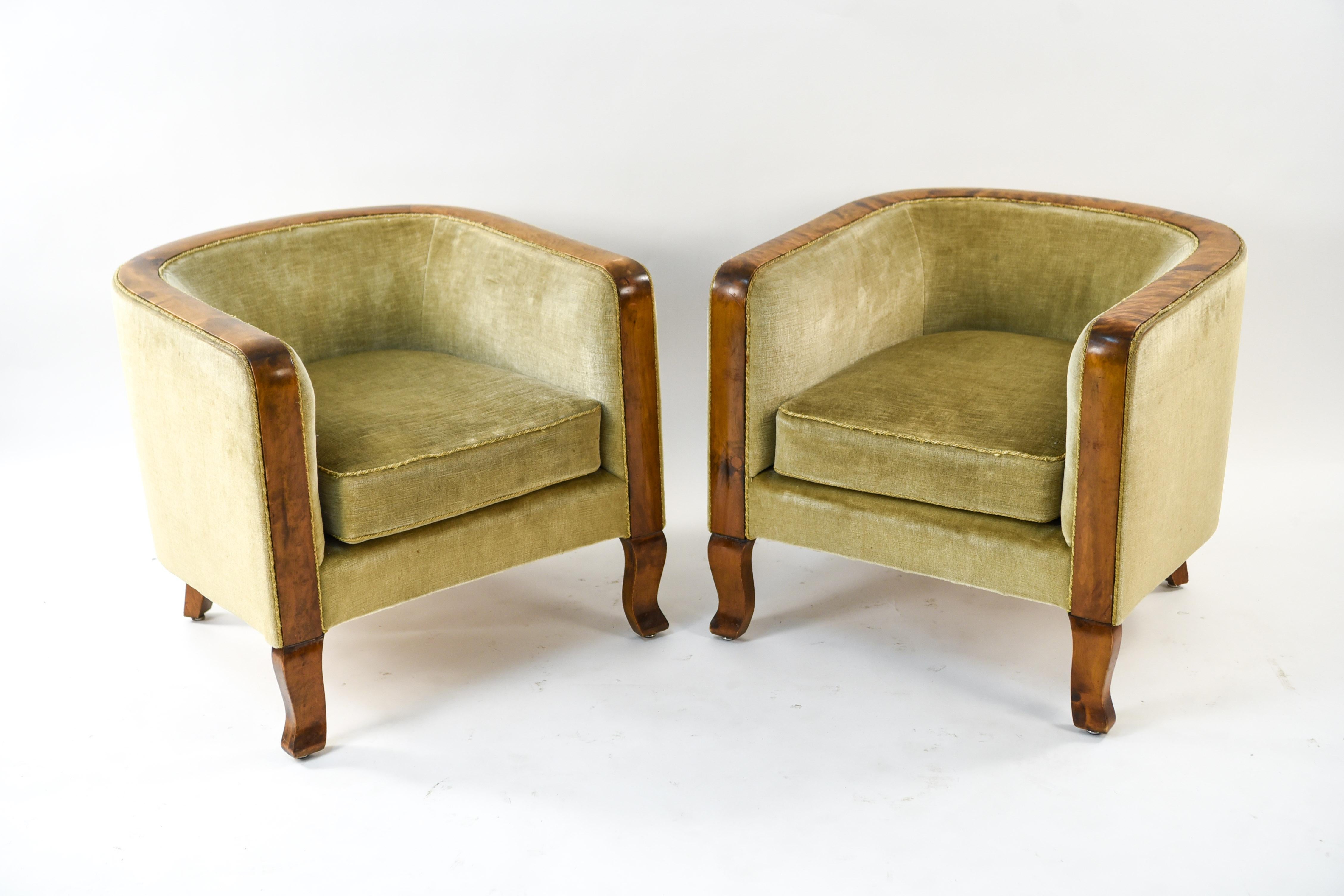 Mid-20th Century Pair of Danish Art Deco 1940s Club Chairs