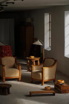 Pair of Danish Art Deco Armchairs in Oak with Shearling Lambswool, 1930s