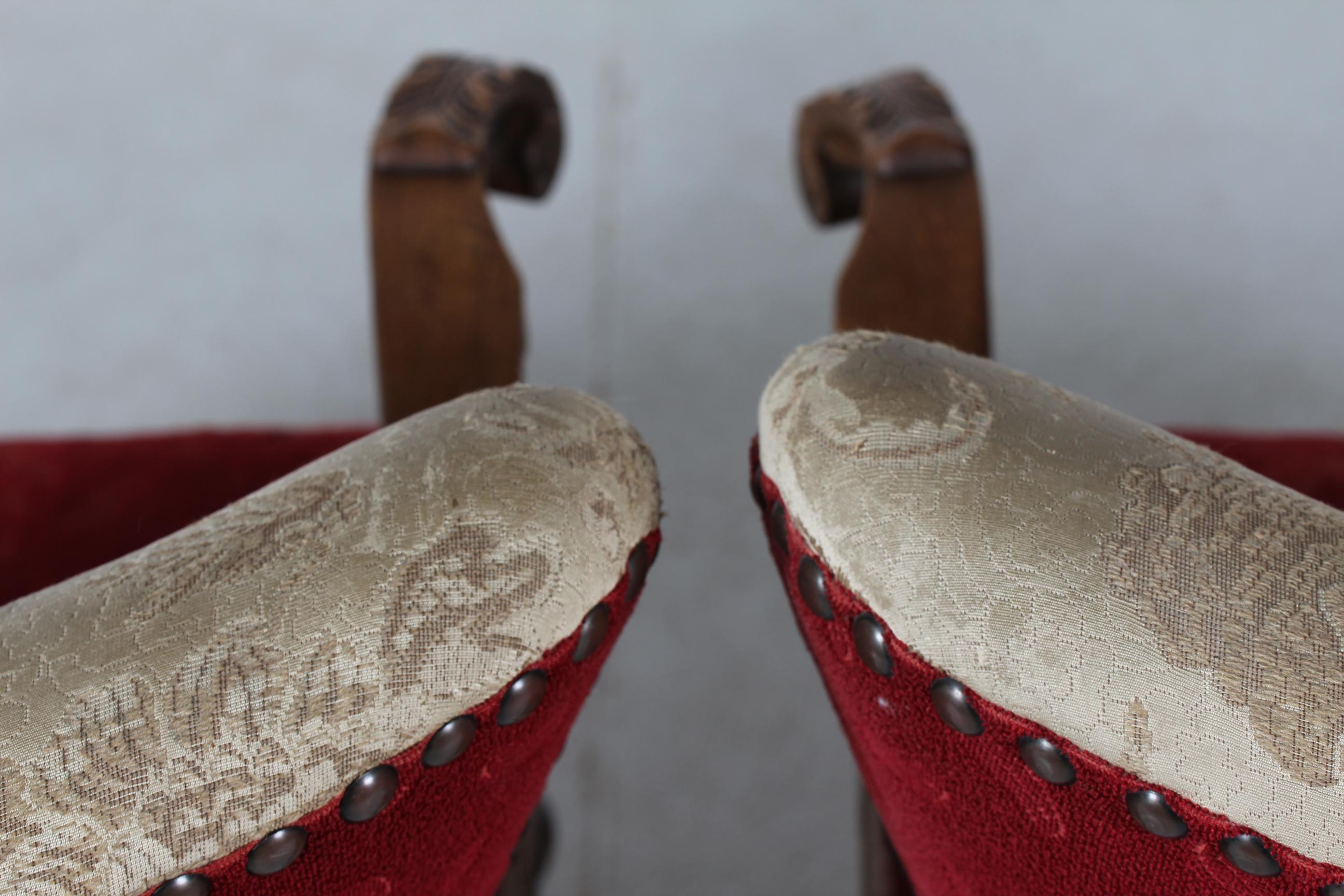 Paire de chaises longues danoises Art Déco Authentique 1940s en Oak massif Brutalist en vente 3