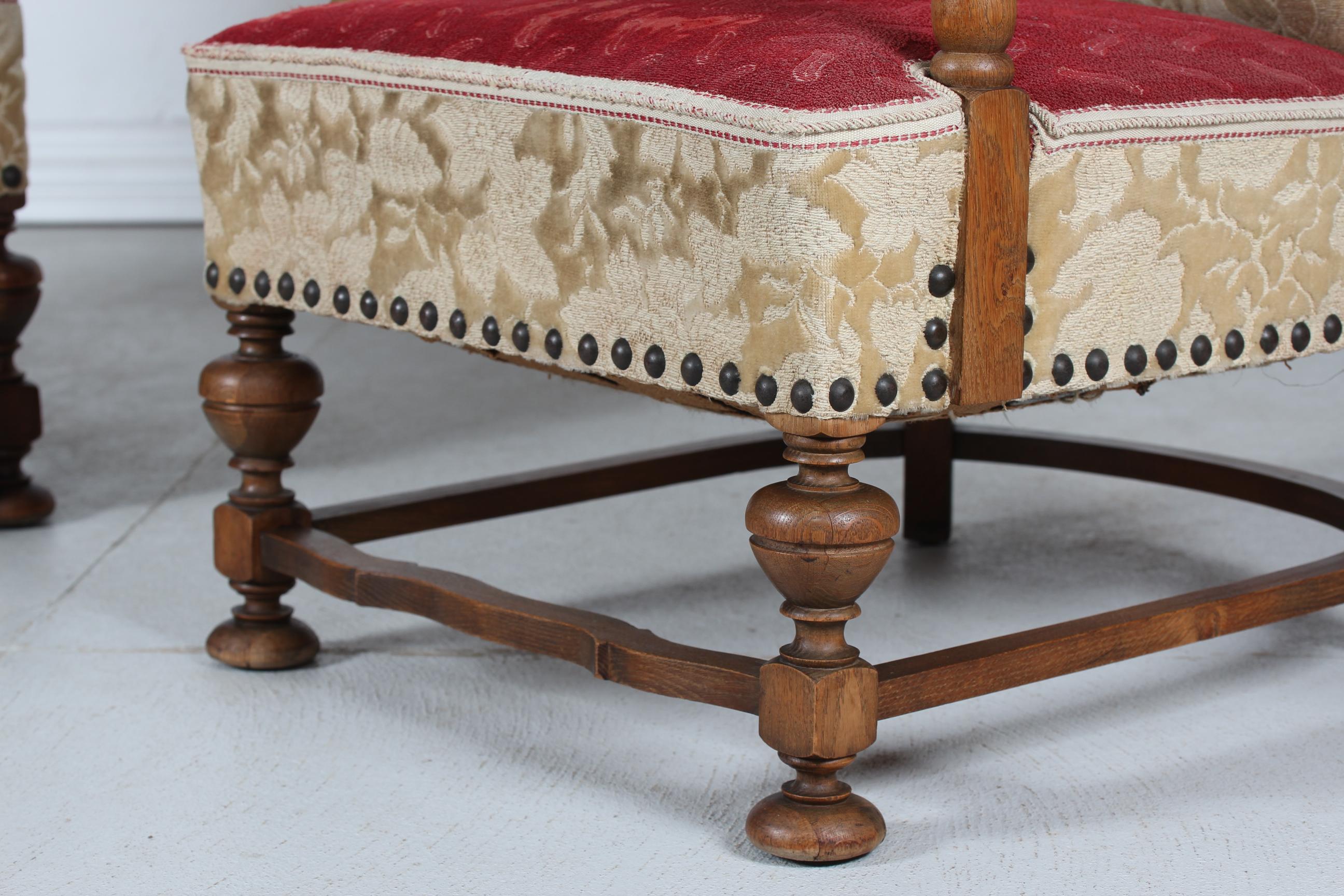 Brutalisme Paire de chaises longues danoises Art Déco Authentique 1940s en Oak massif Brutalist en vente