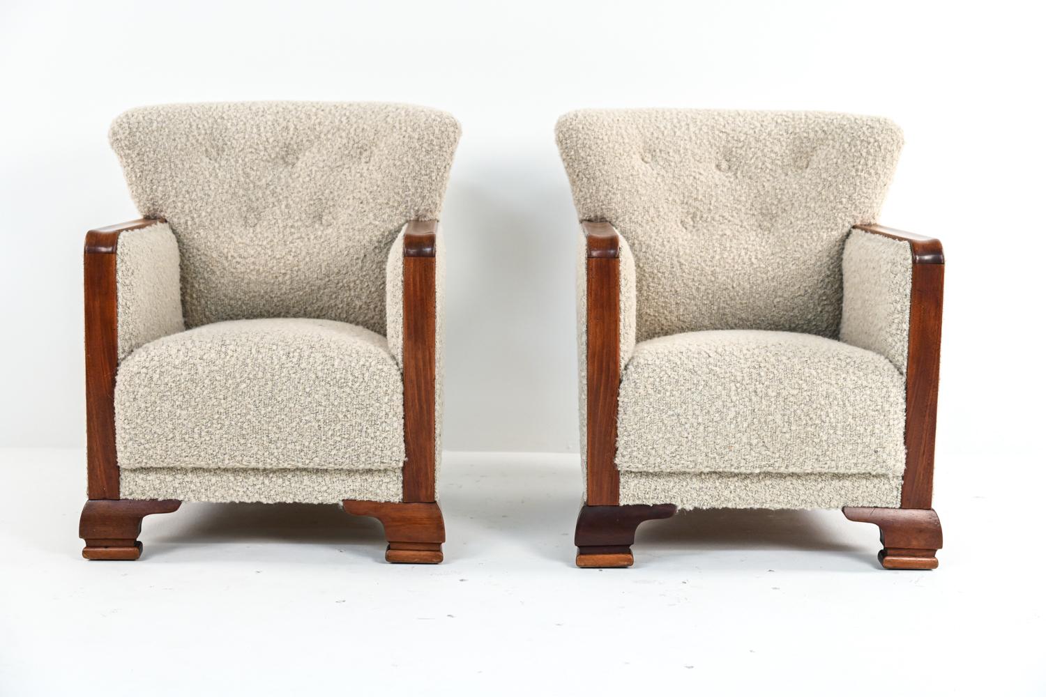 Pair of Danish Art Deco Beech & Wool Easy Chairs, 1930's 5