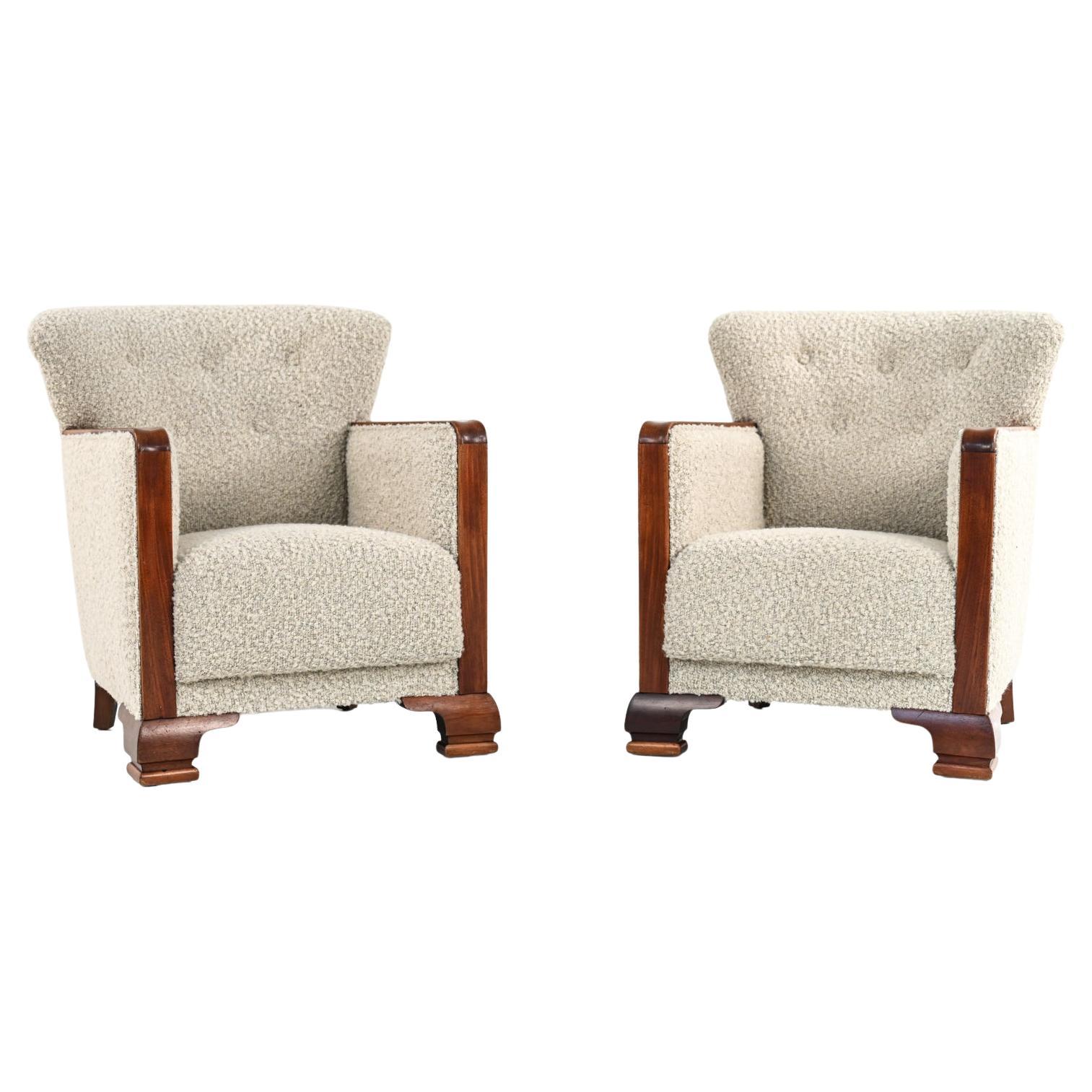 Pair of Danish Art Deco Beech & Wool Easy Chairs, 1930's