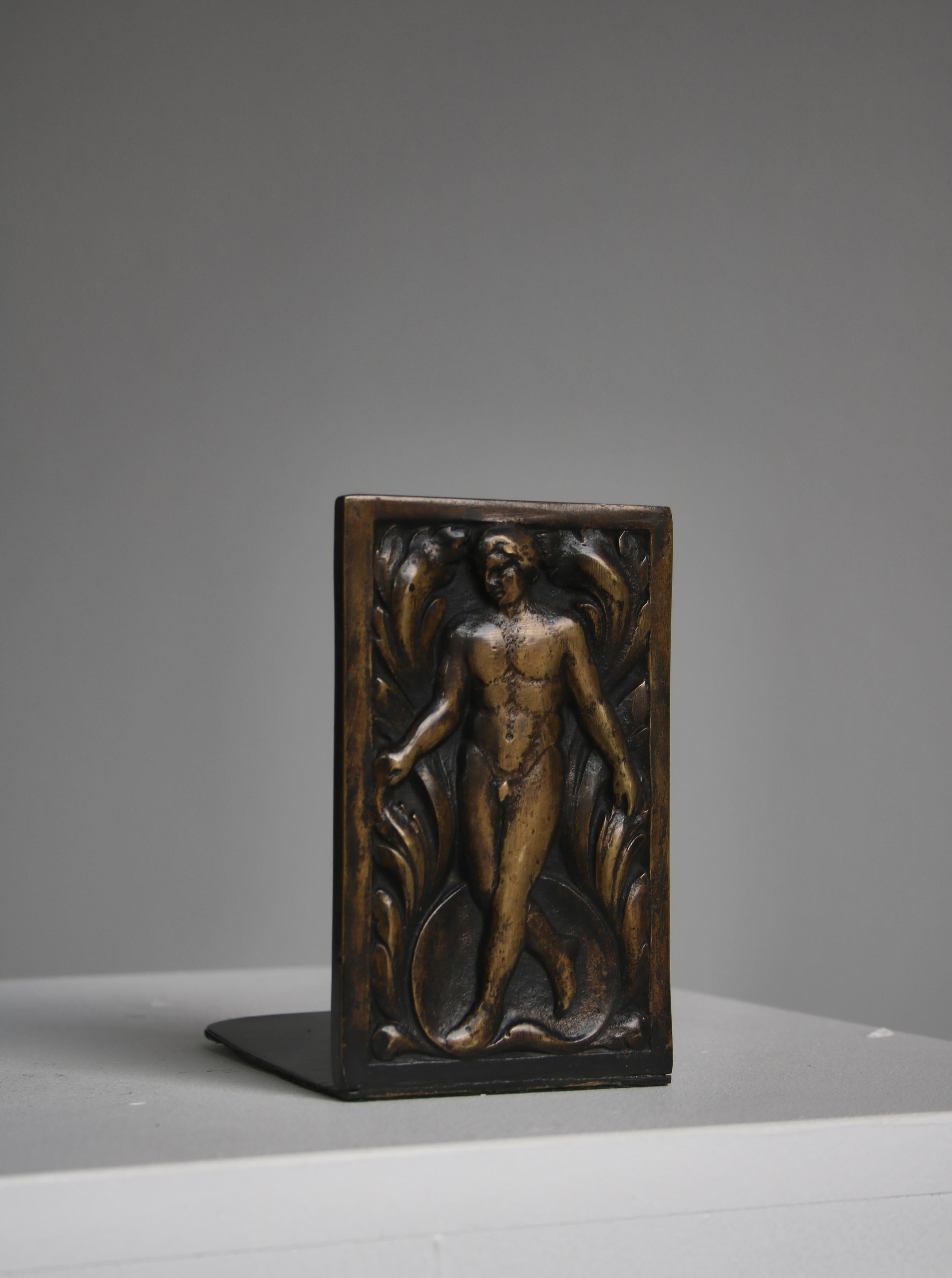 Pair of Danish Art Deco Bronze Bookends with Man & Woman Figures 