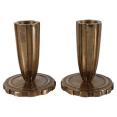 Pair of Danish Art Deco Bronze Tinos Candlestick in Fluted style Denmark 1930-50