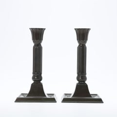 Pareja de Candeleros Art Decó Daneses de Just Andersen, Disko Metal, Años 30