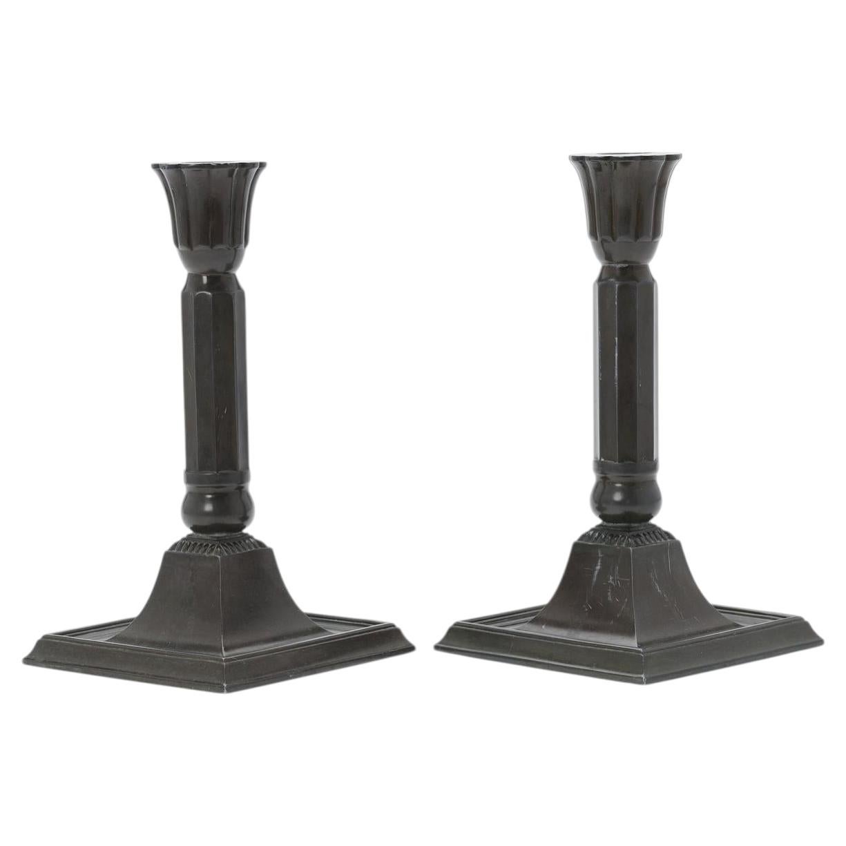 Pair of Danish Art Deco Candlesticks by Just Andersen, Disko Metal, 1930's
