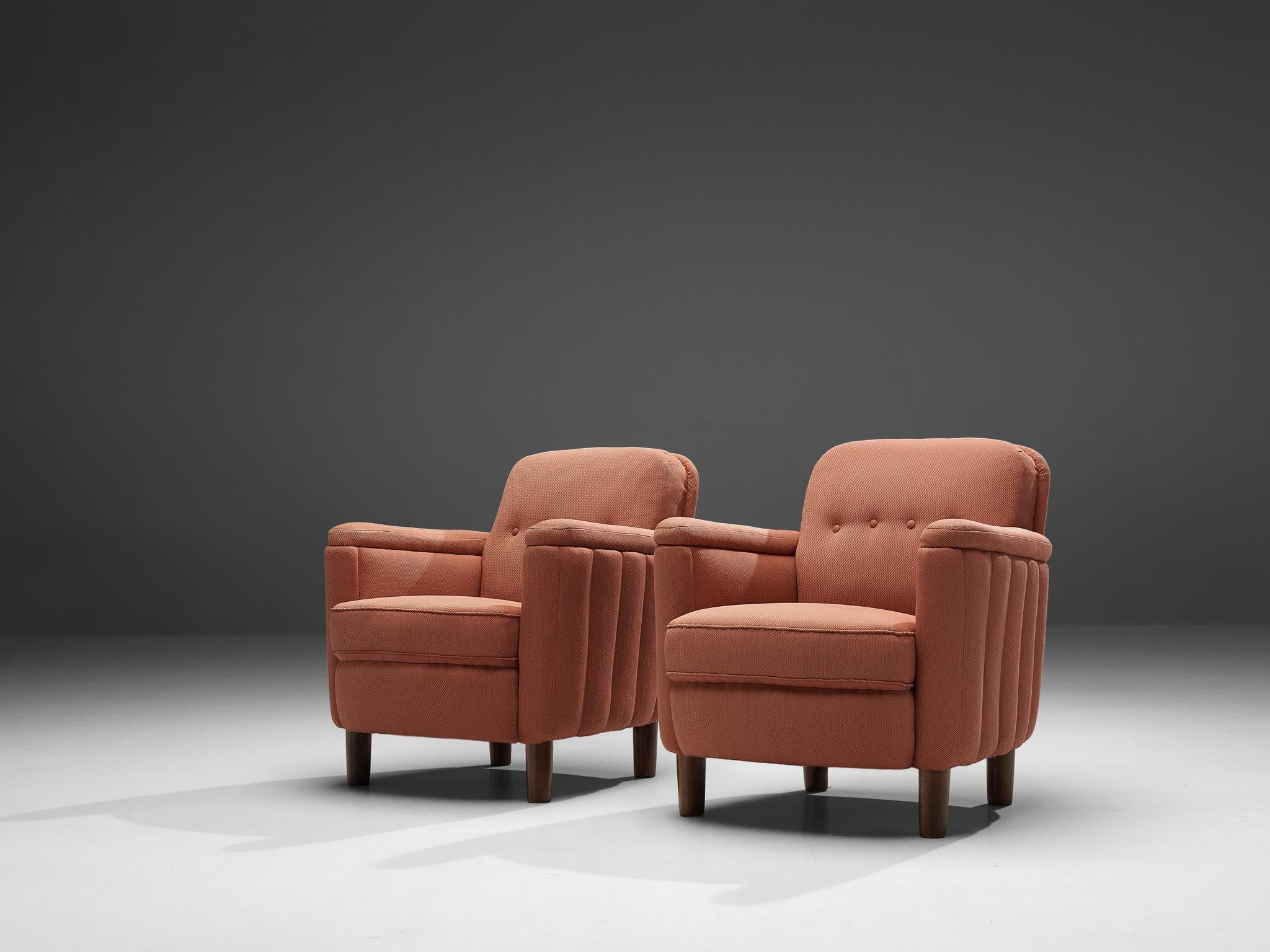 Mid-20th Century Pair of Danish Art Deco Easy Chairs in Pink Fabric 