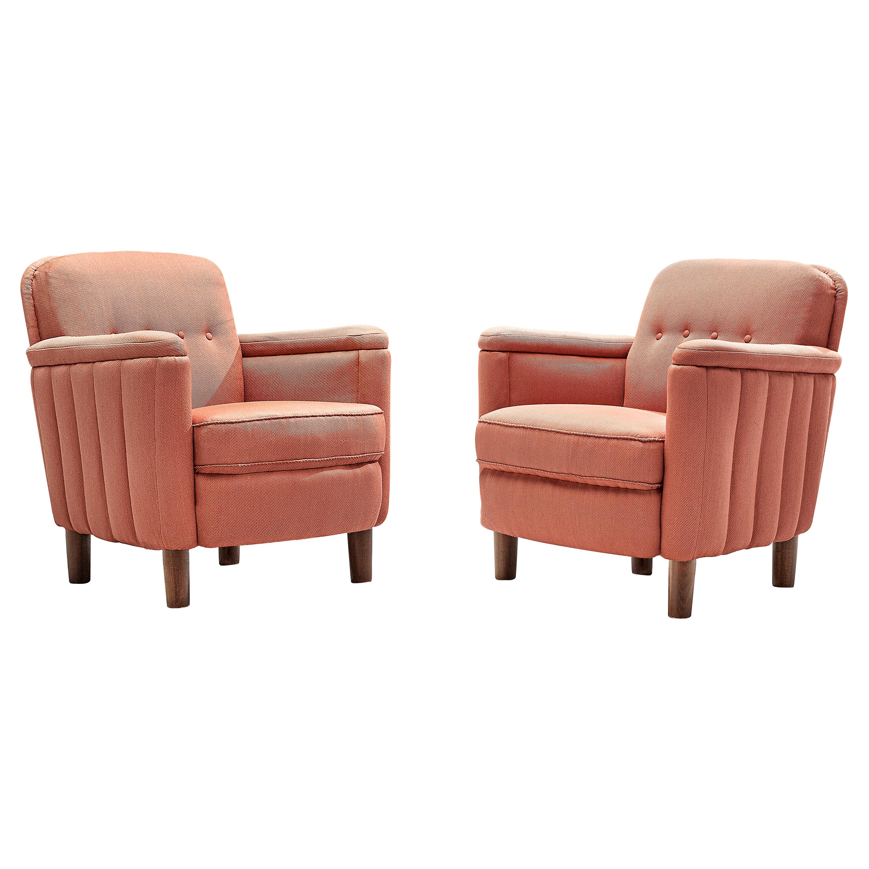 Pair of Danish Art Deco Easy Chairs in Pink Fabric
