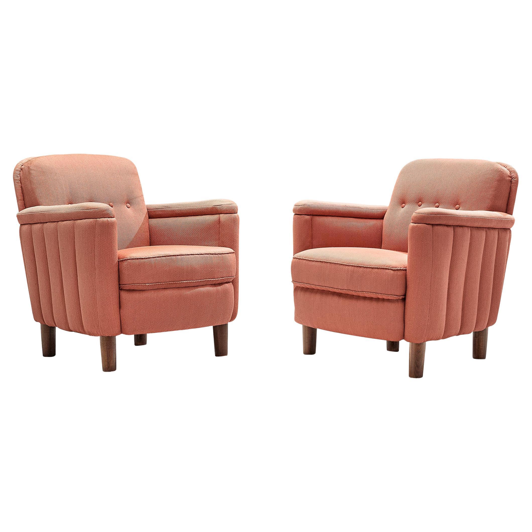 Pair of Danish Art Deco Easy Chairs in Pink Fabric 