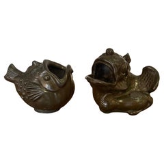 Antique Pair of Danish Art Deco Just Andersen Fighting Fish 1920